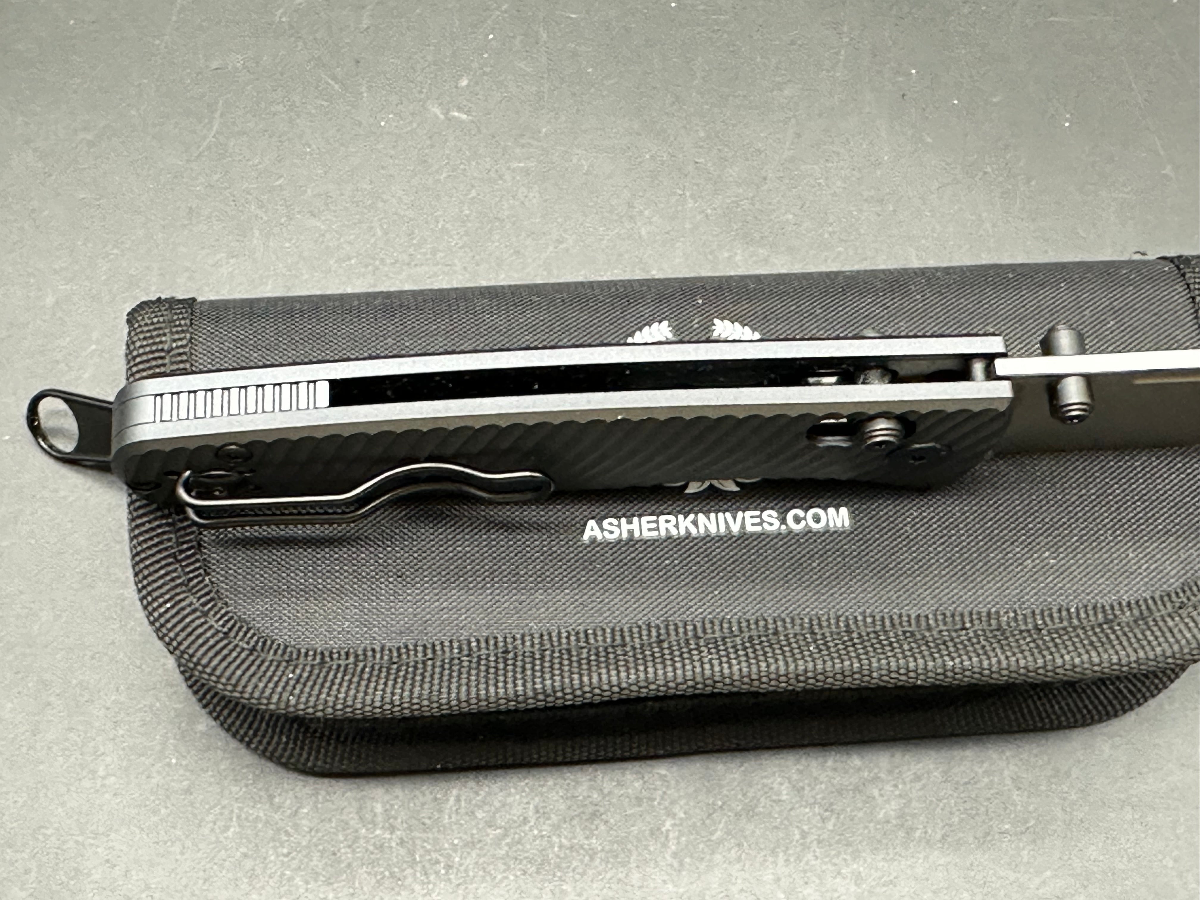 Asher Nomad (NEW), 3.2" S90V Stonewash Wharncliffe Blade with Blue/Black Aluminum Handle