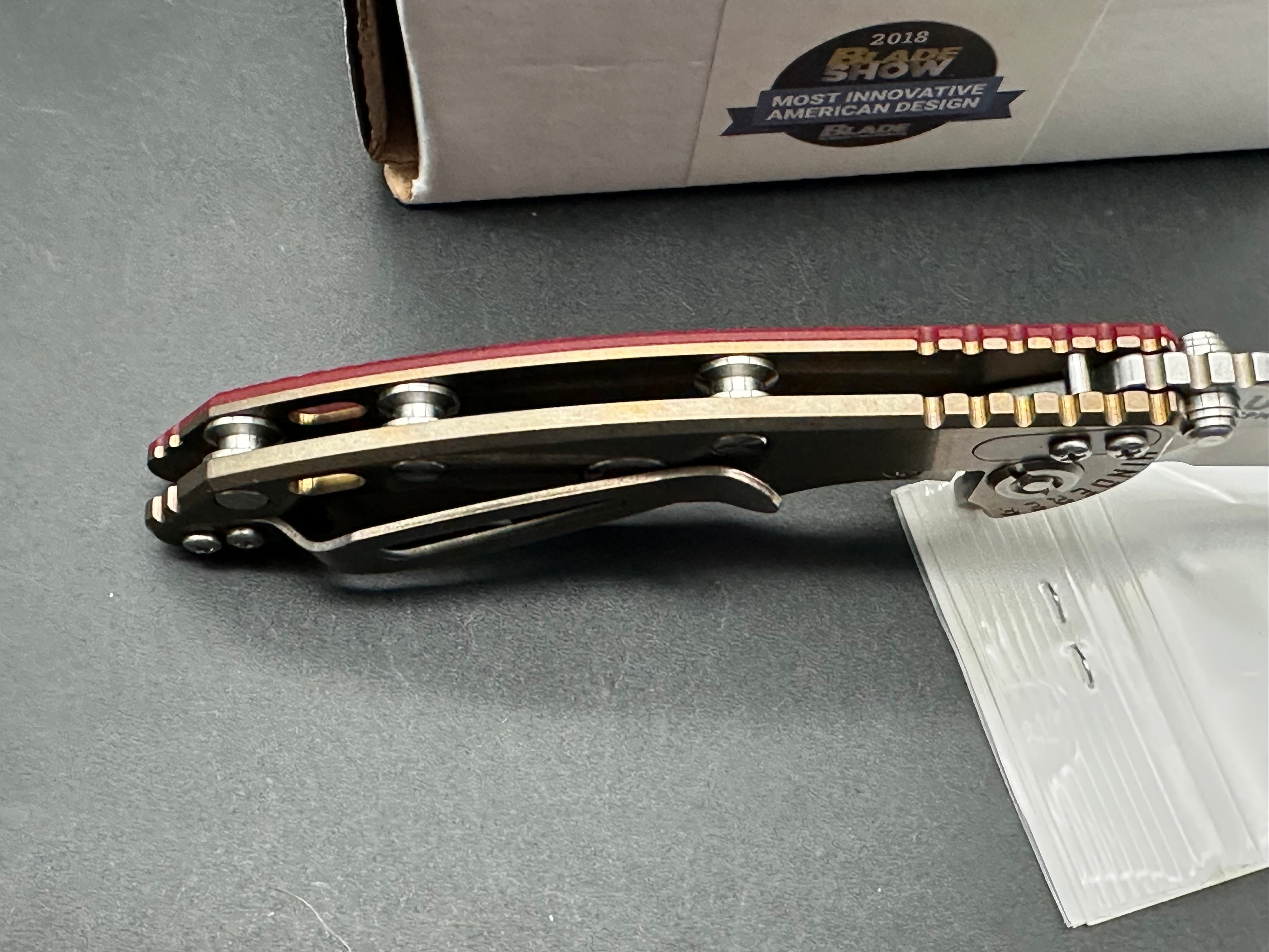 Hinderer XM-18 Tri-Way Flipper 3” Spanto 20CV Red G10 stonewash bronze frame