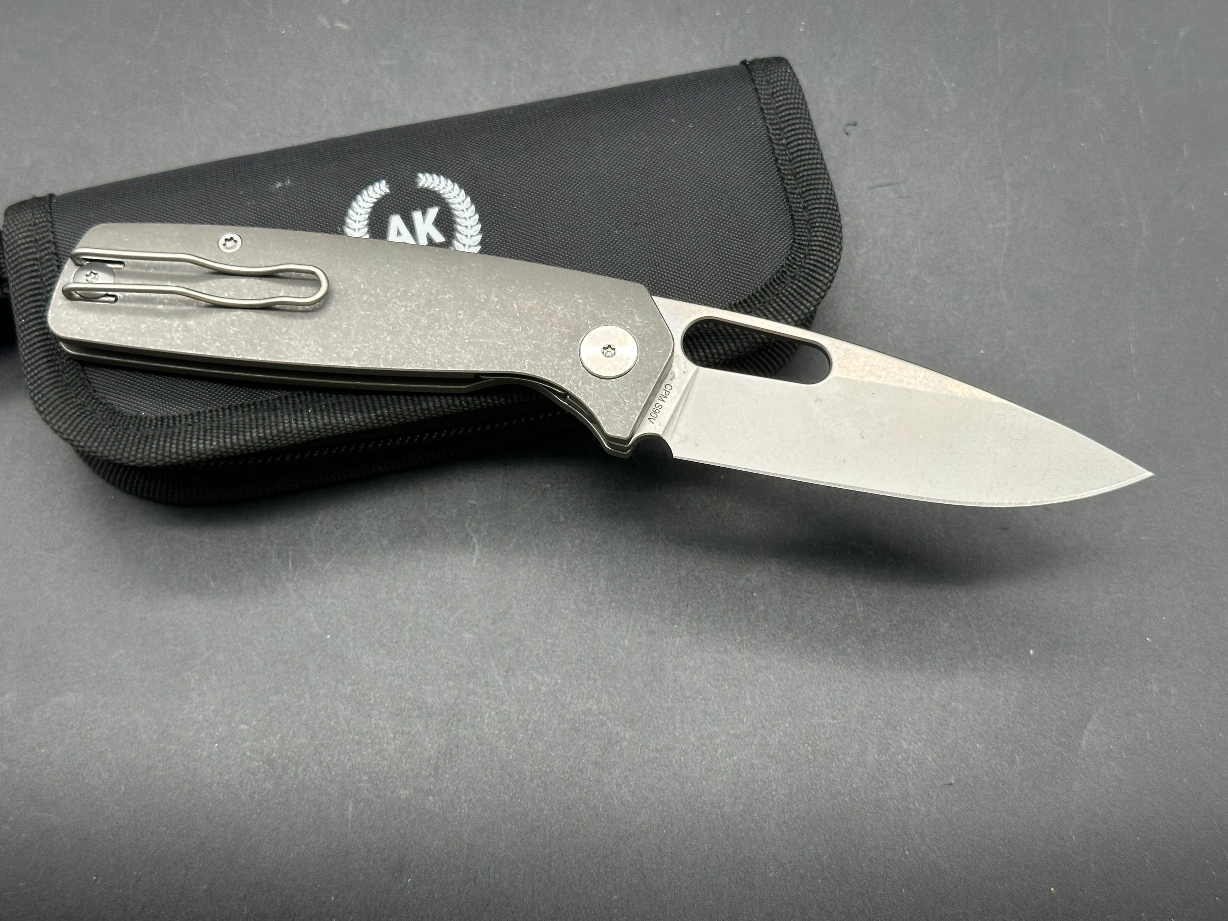 Asher Spiro Ti (NEW), 3.2" S90V Stonewash Blade with Blackwash Titanium Handle