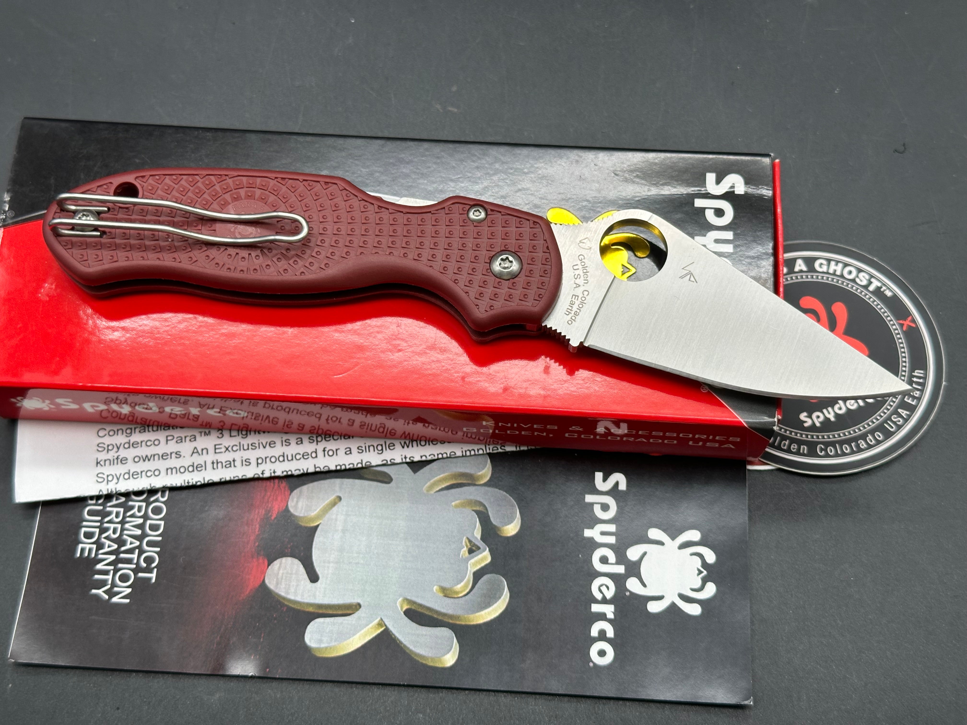Spyderco Para 3 Lightweight DLT Exclusive, 2.93" M390 Satin Blade with Red FRN Handle