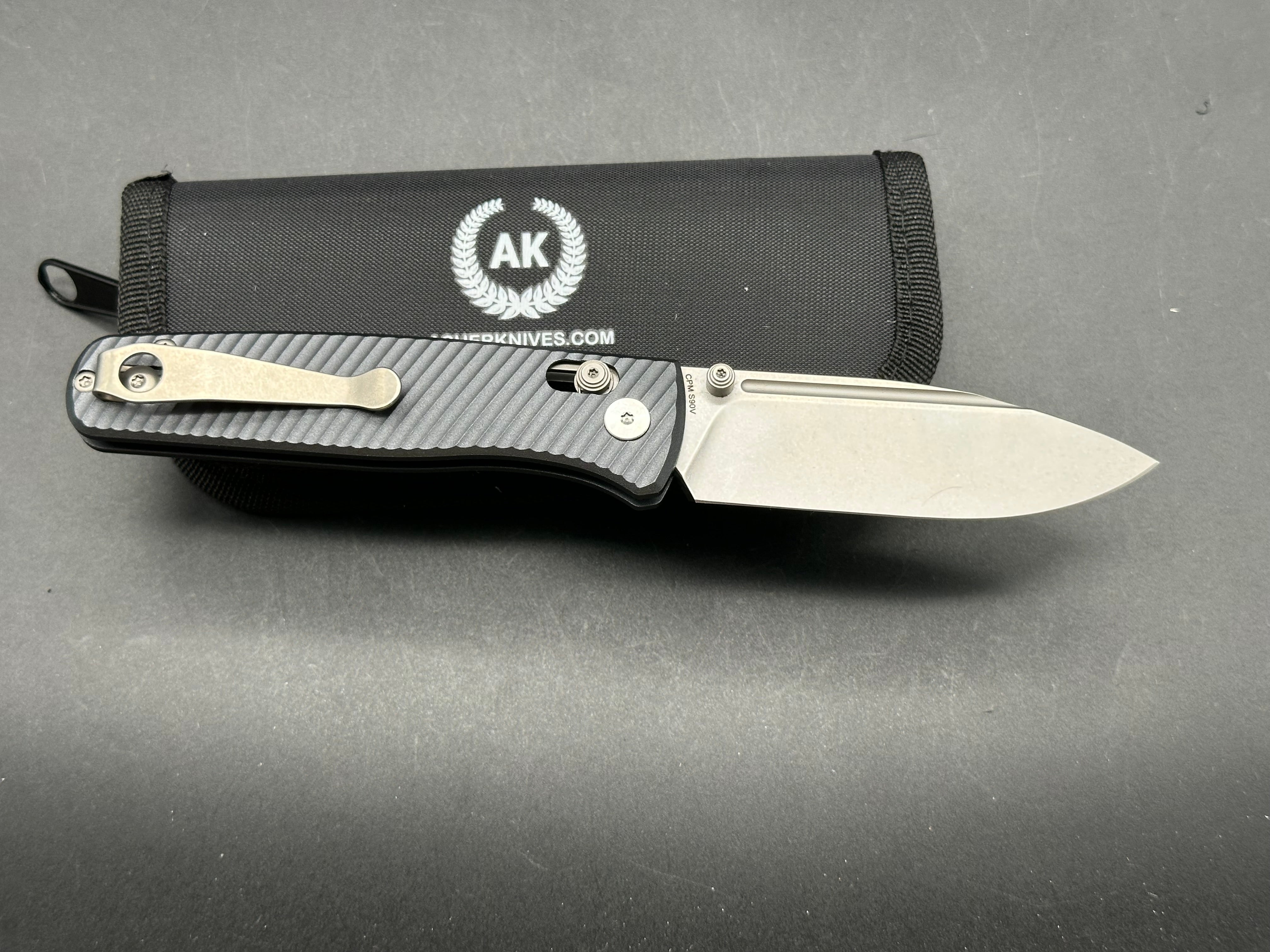 Asher Nomad (NEW). 3.2" S90V Stonewash Drop Blade with Blue/Black Aluminum Handle