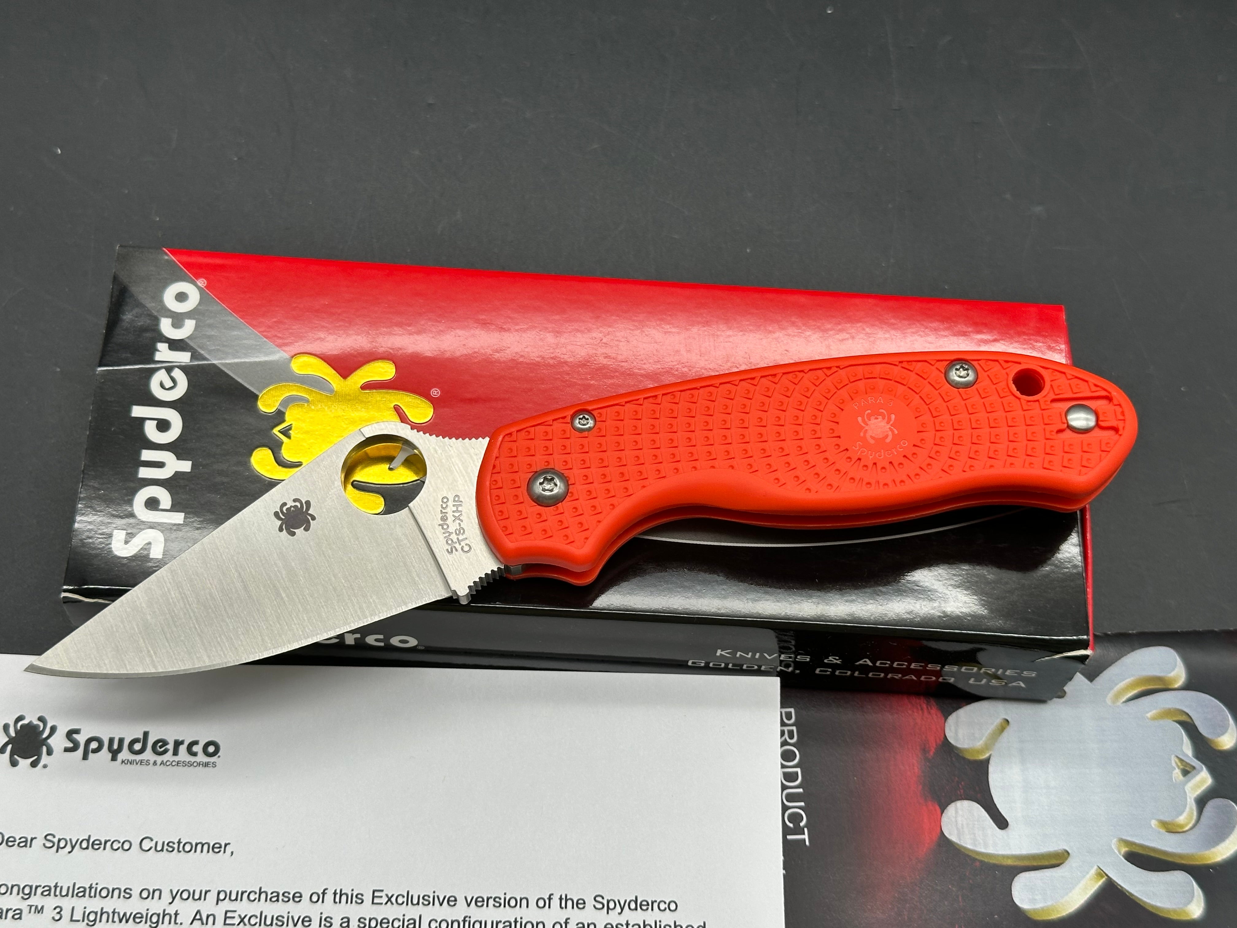 Spyderco Para 3 Lightweight (Cutlery Shoppe Exclusive), 2.93" CTS XHP Satin Blade with Orange FRN Handle