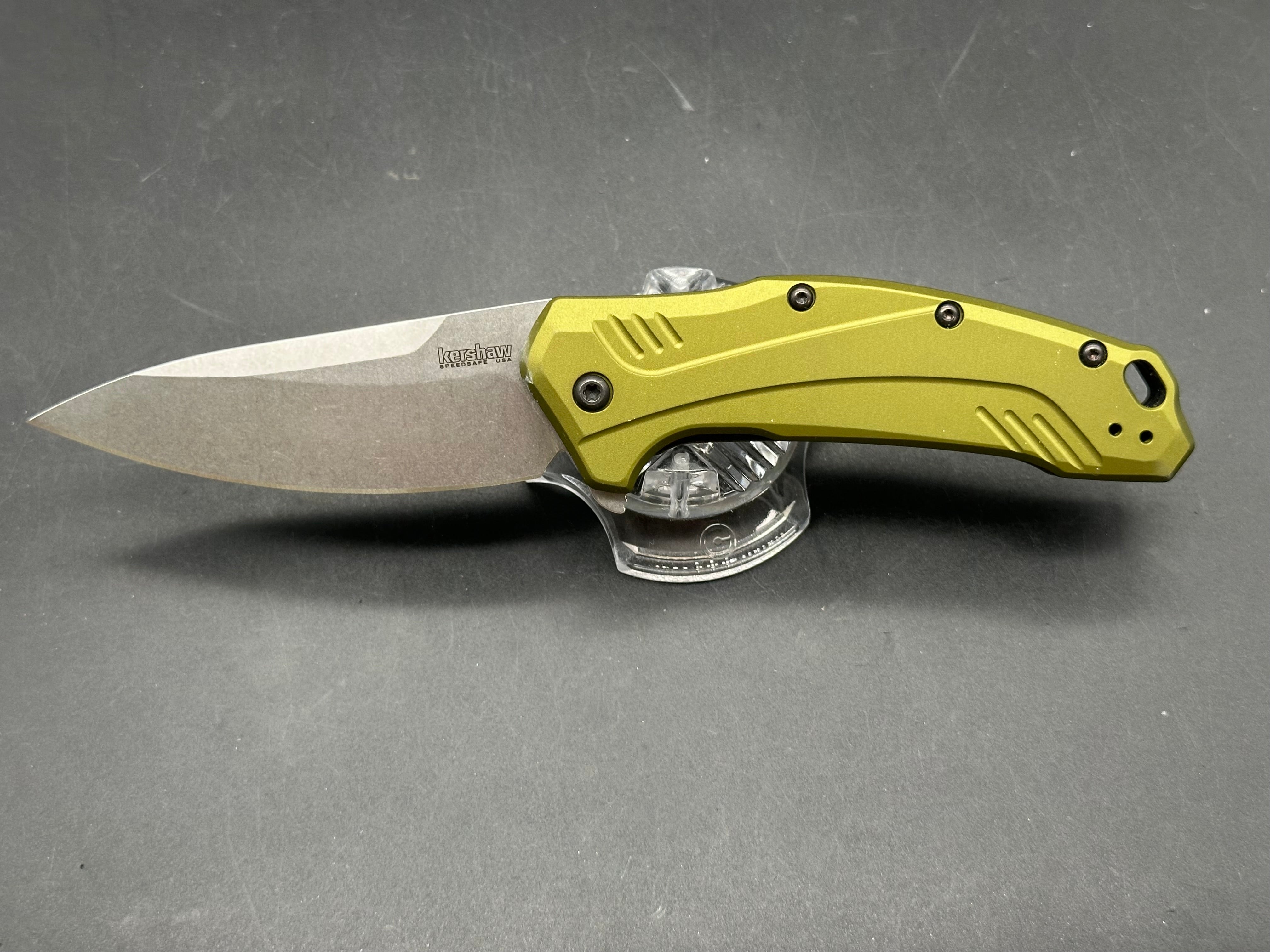 Kershaw Link Drop Point Knife Olive Al (3.25" Stonewash)