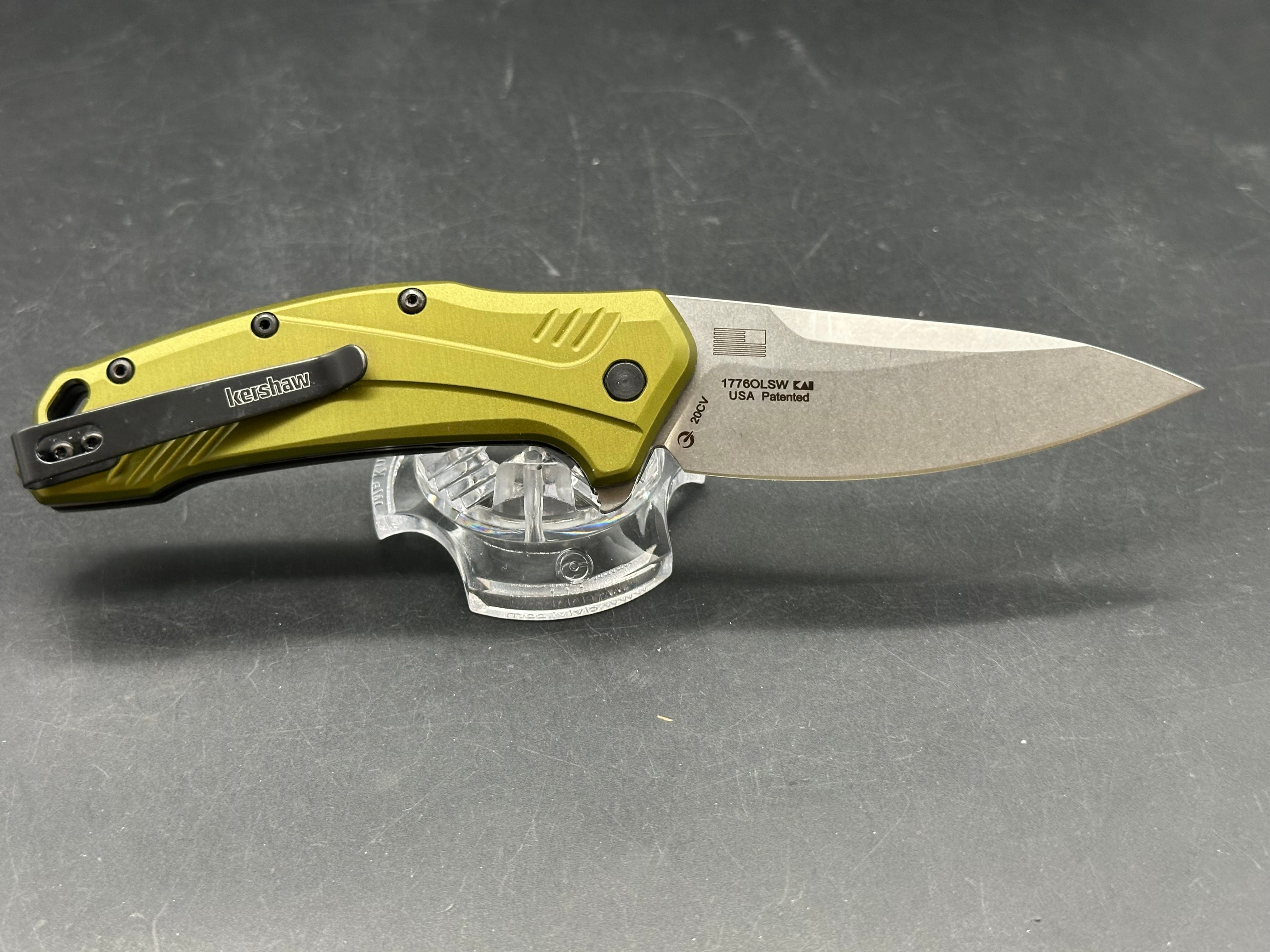 Kershaw Link Drop Point Knife Olive Al (3.25" Stonewash)