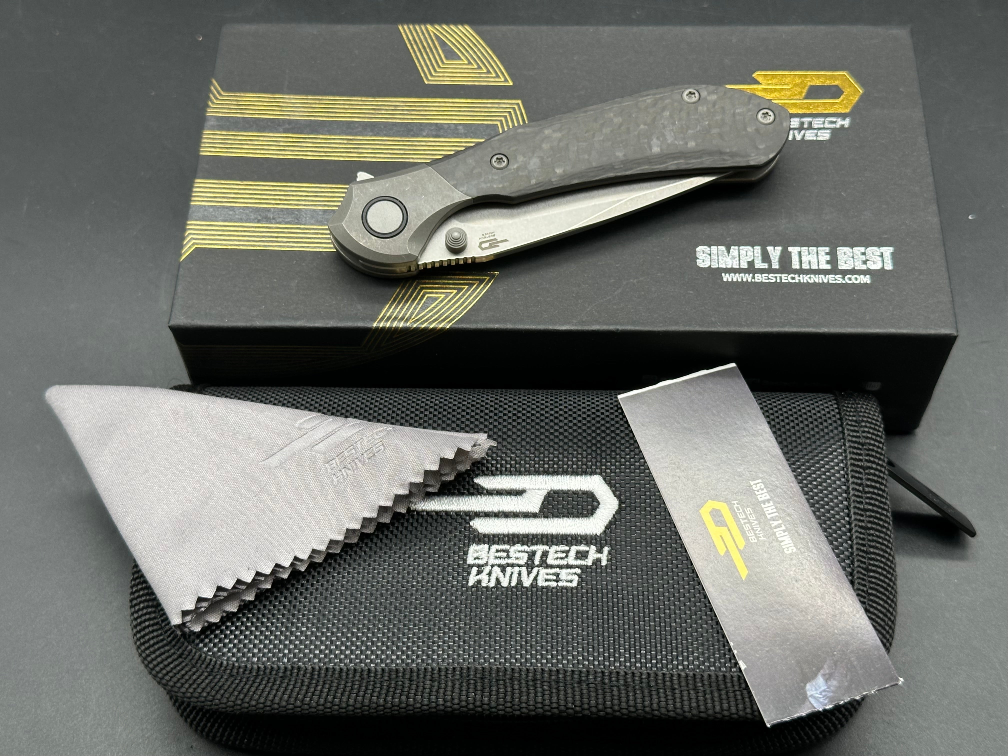 Bestech Constellation (NEW), 3.055" MagnaCut Stonewash Blade with Titanium/Carbon Fiber Handle