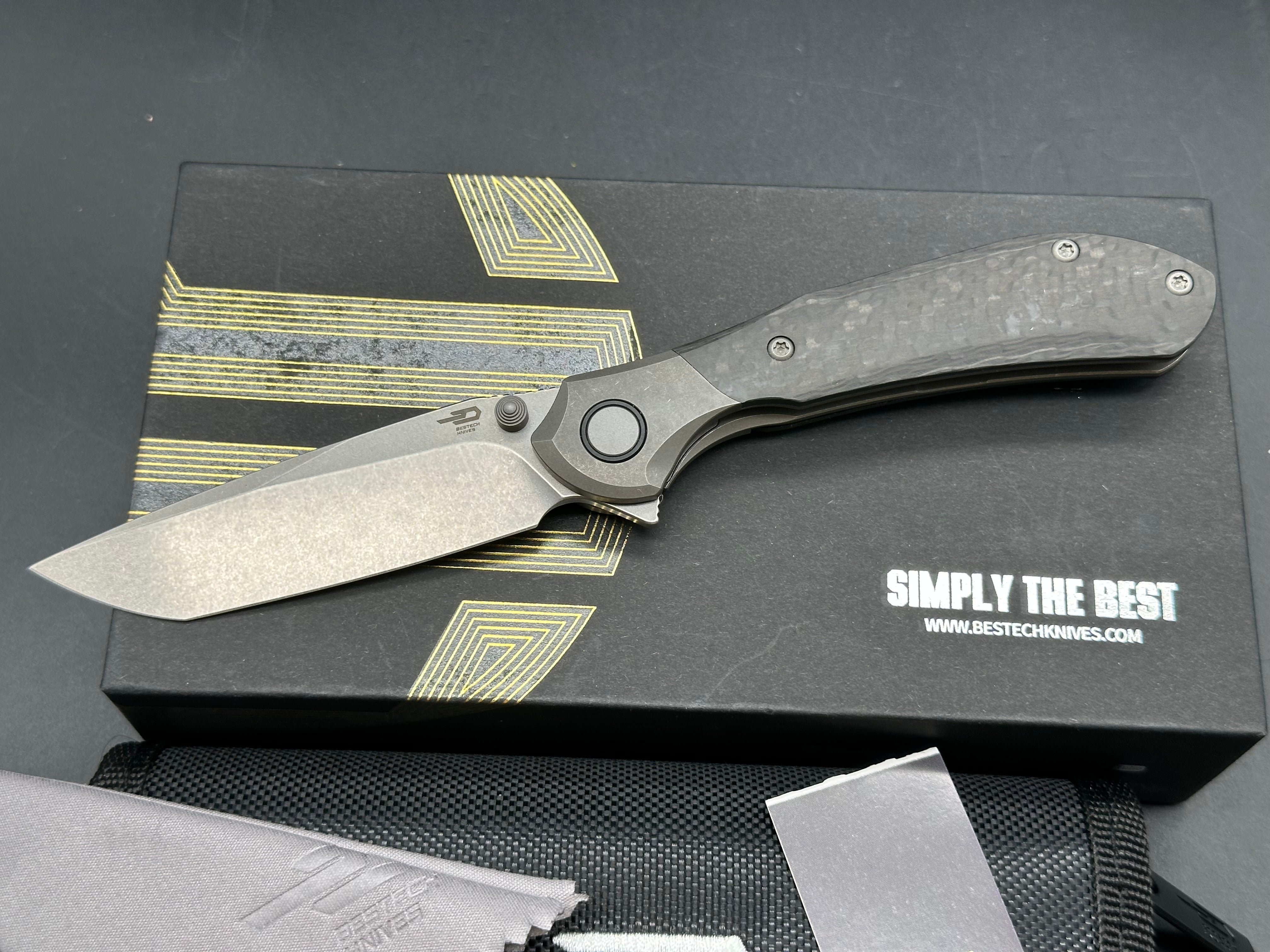 Bestech Constellation (NEW), 3.055" MagnaCut Stonewash Blade with Titanium/Carbon Fiber Handle