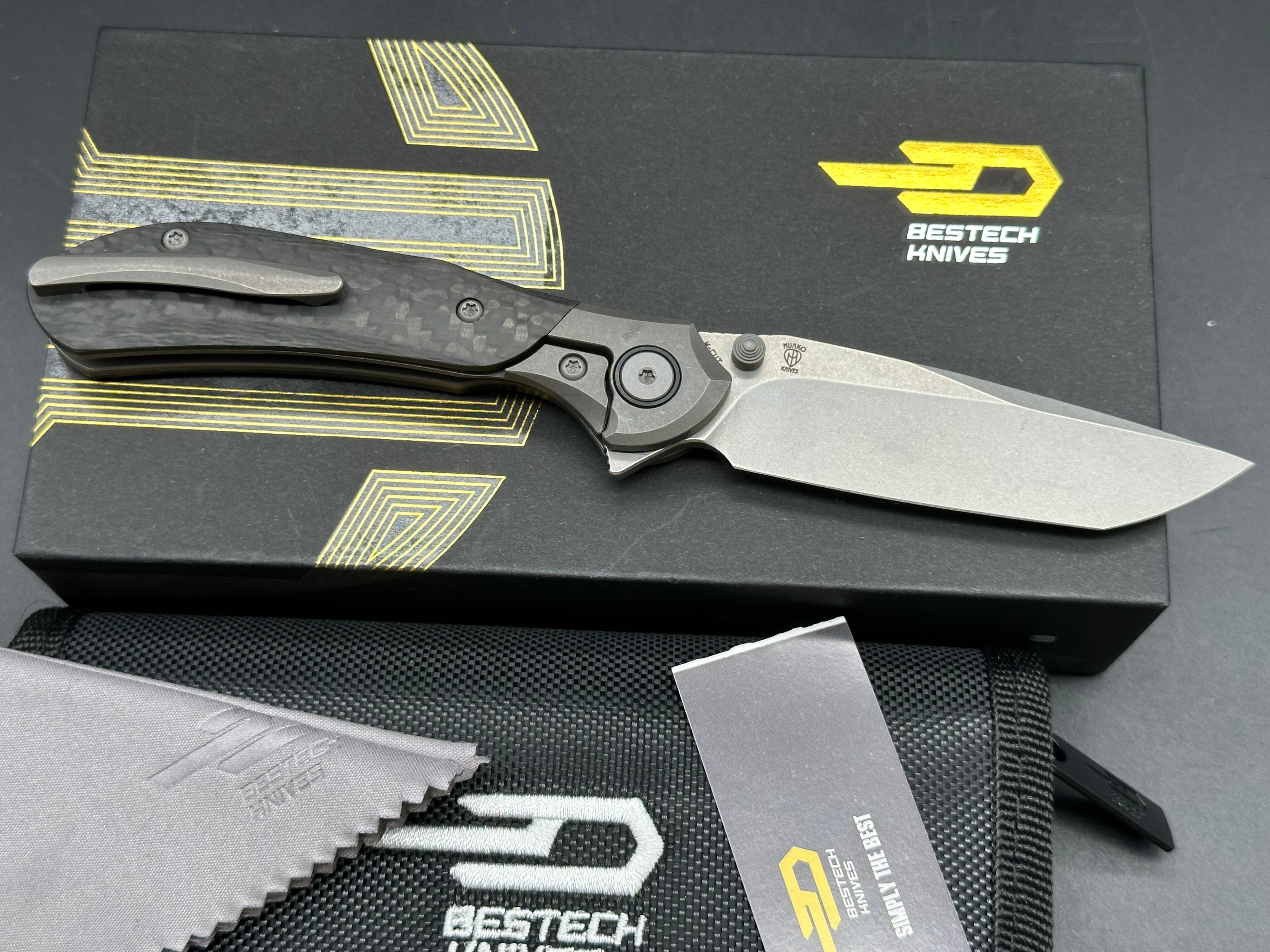 Bestech Constellation (NEW), 3.055" MagnaCut Stonewash Blade with Titanium/Carbon Fiber Handle