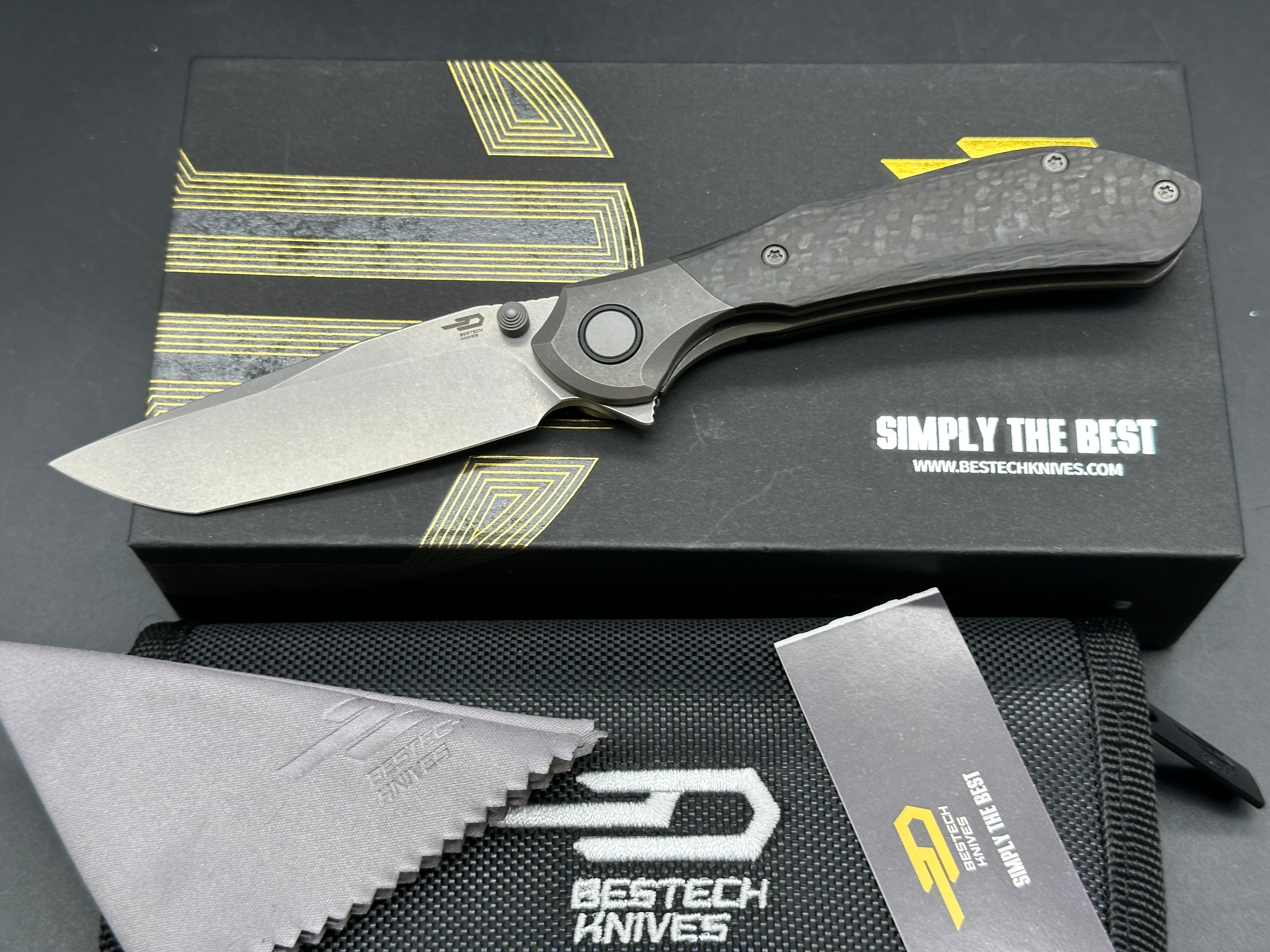 Bestech Constellation (NEW), 3.055" MagnaCut Stonewash Blade with Titanium/Carbon Fiber Handle