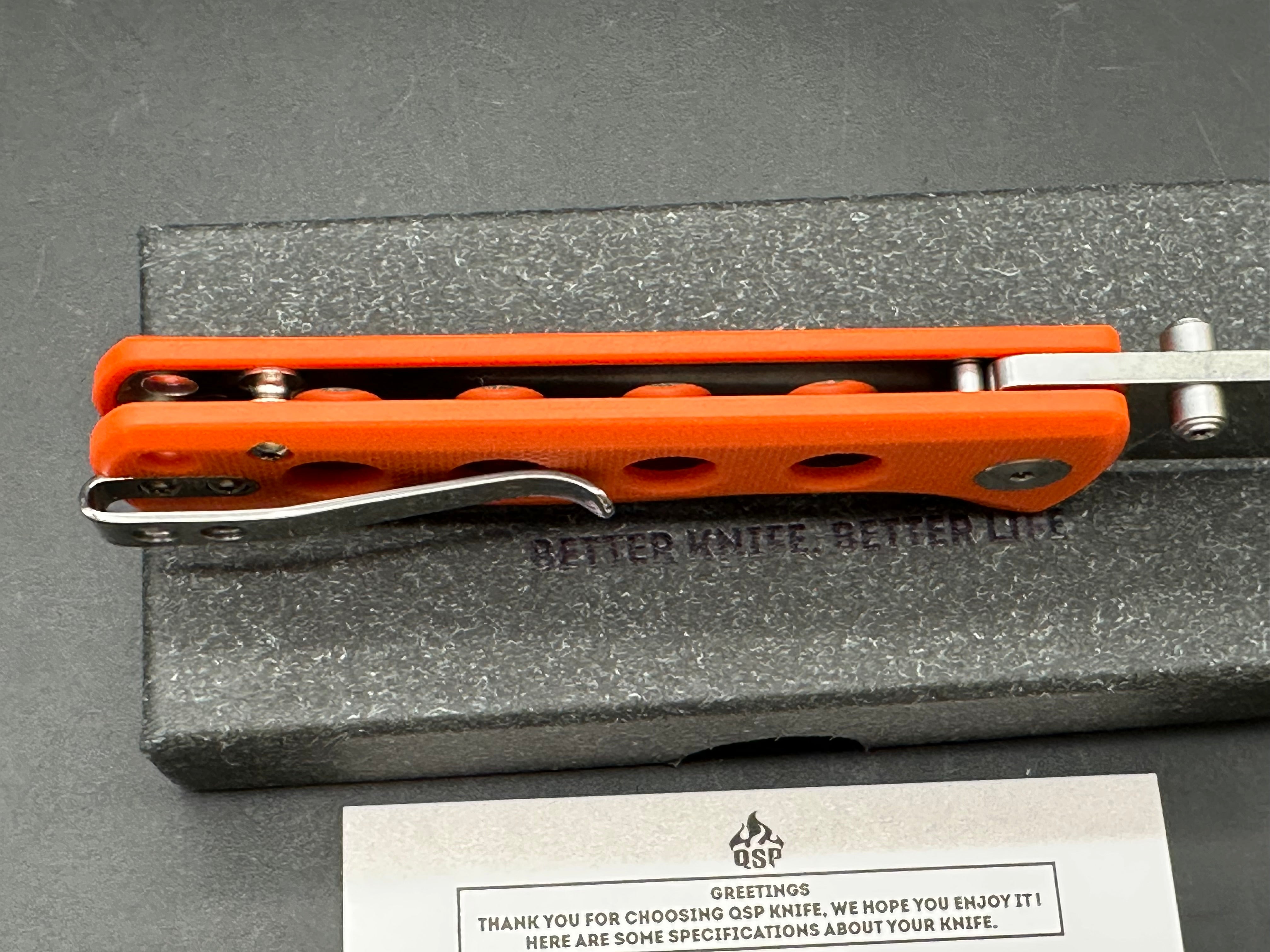QSP Canary Folder, 2.84" 14C28N Stonewash Blade with Orange G10 Handle