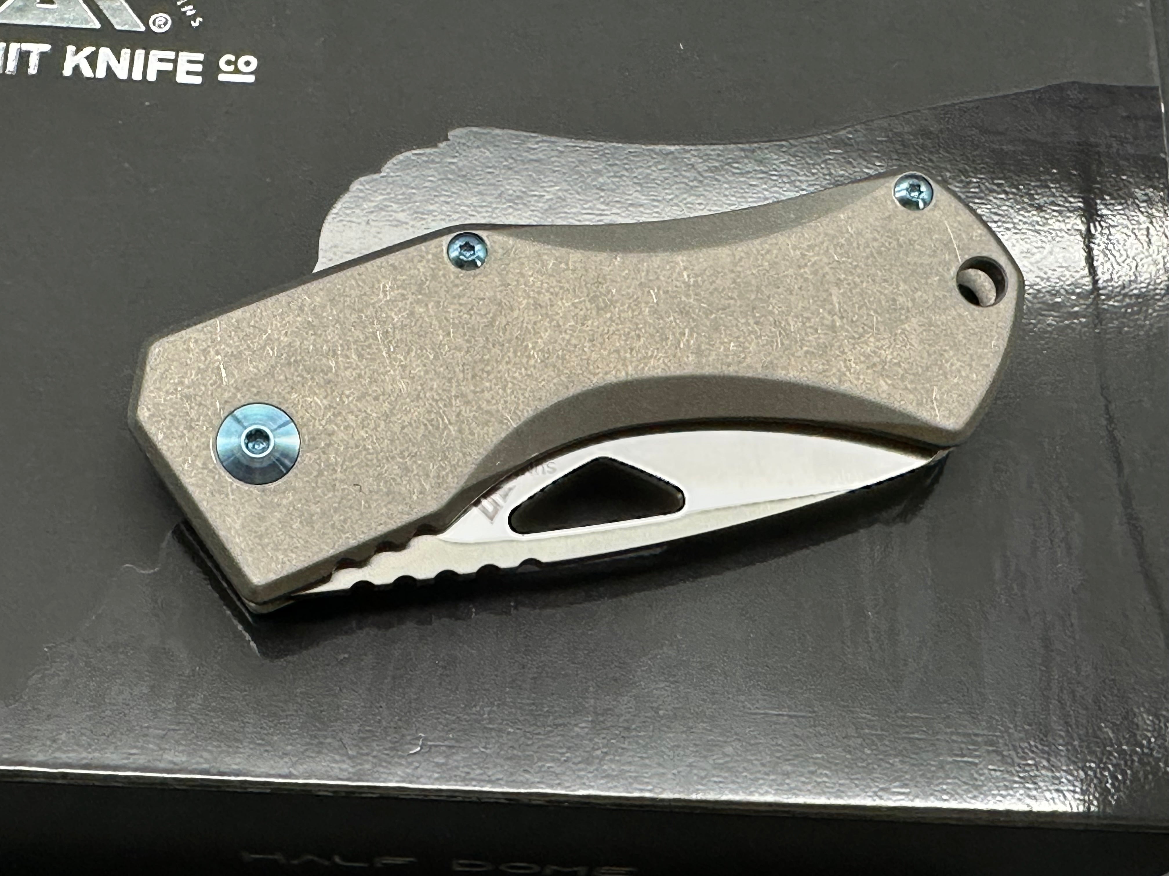 Summit Knife Co. Half Dome, Belt Satin M390 Blade, Stonewashed Ti Handles, Blue Anodized Ti Pocket Clip, Standoffs and Hardware