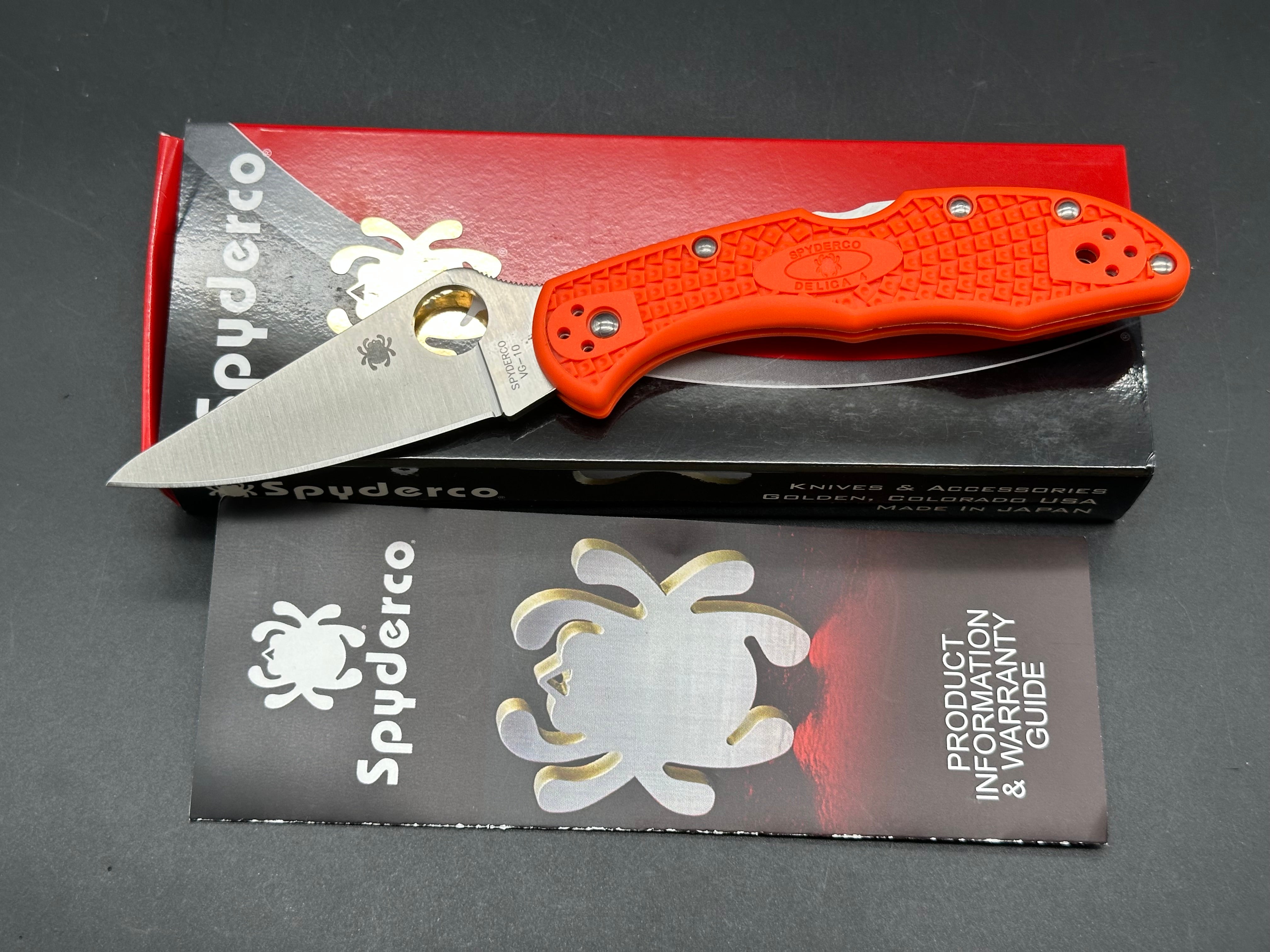 Spyderco Delica 4 Lightweight, 2.89" VG-10 Satin Blade with Orange FRN Handle