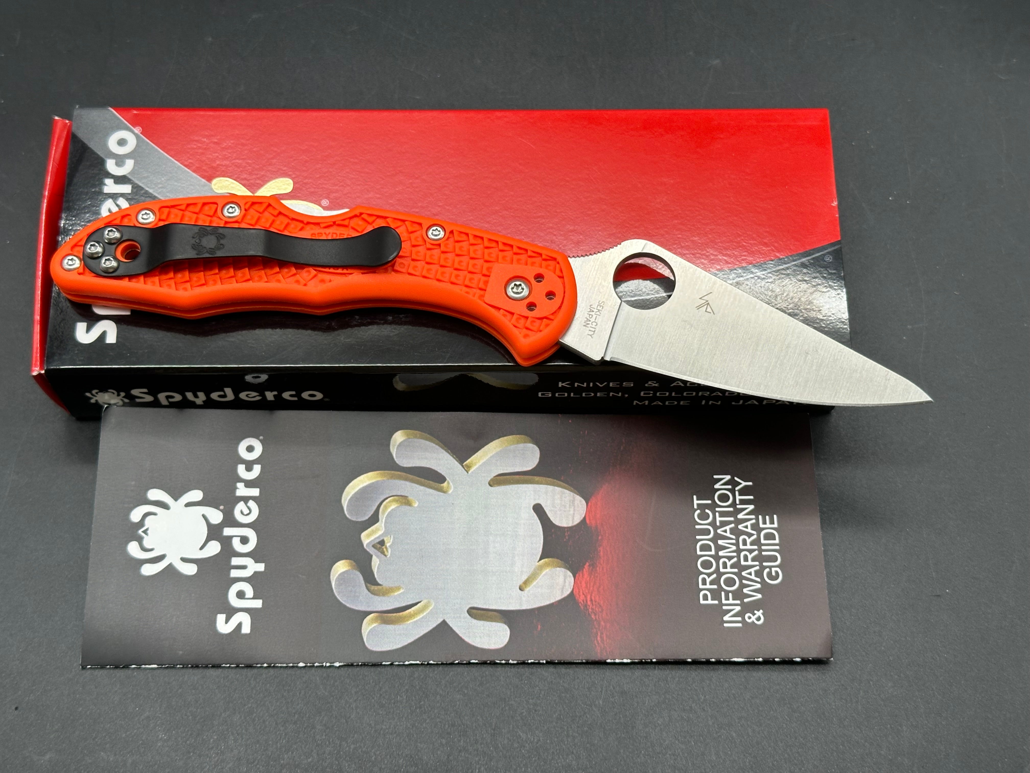 Spyderco Delica 4 Lightweight, 2.89" VG-10 Satin Blade with Orange FRN Handle