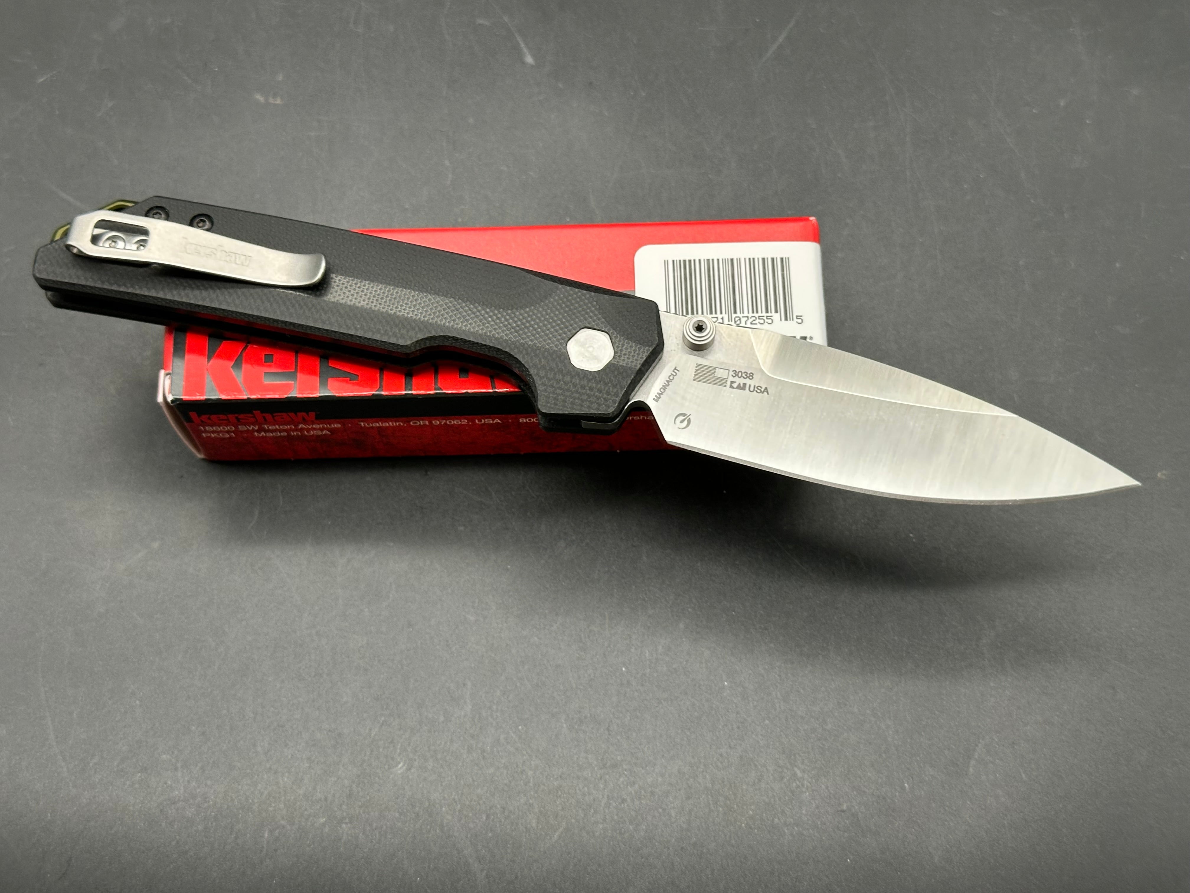 Kershaw Iridium Button Lock Knife Black G-10 (3.5" Satin/SW MagnaCut)