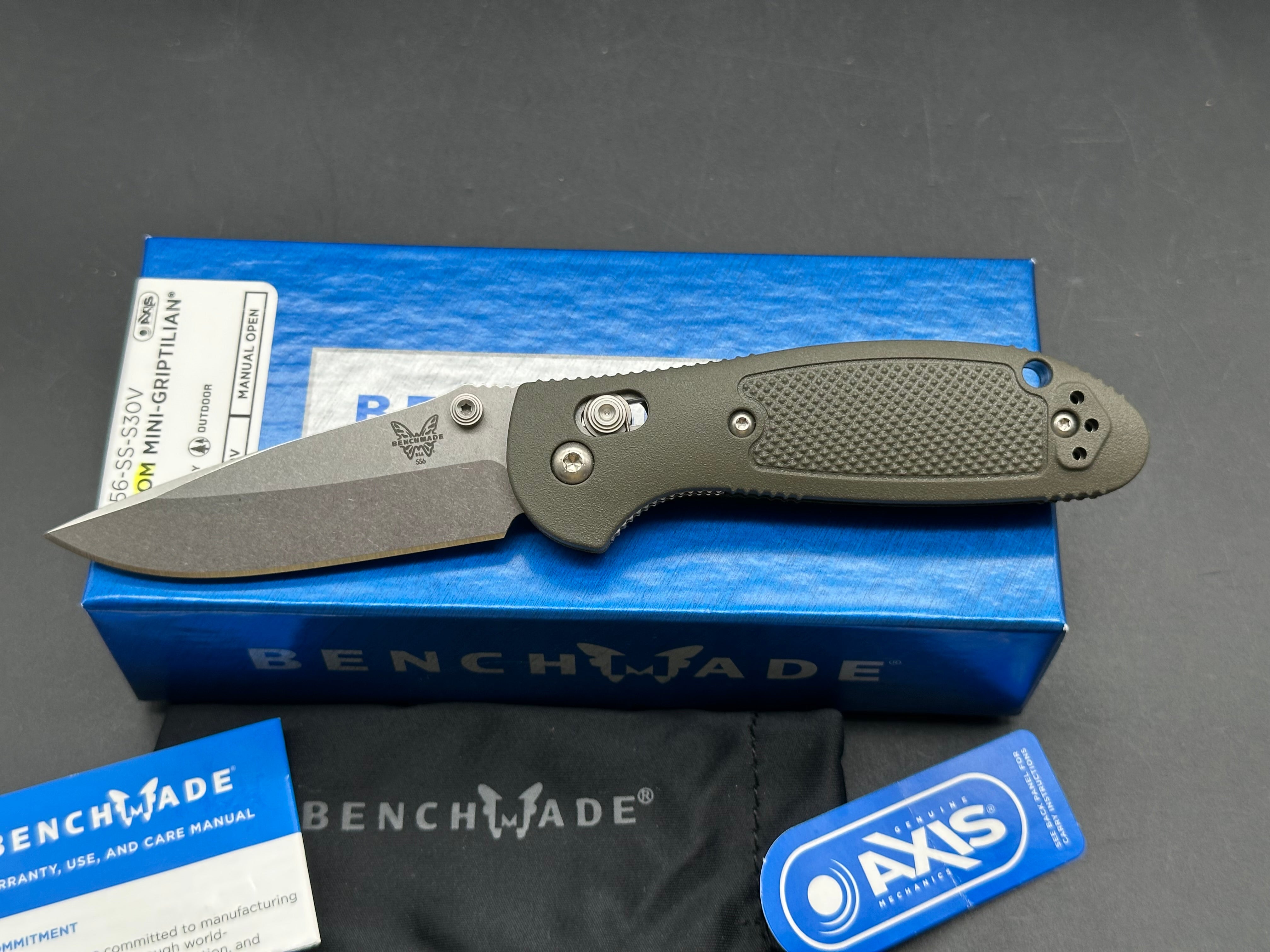Benchmade Mini Griptilian-Custom, 2.91" S30V Stonewash Drop Point Blade with OD Green GFN Handle