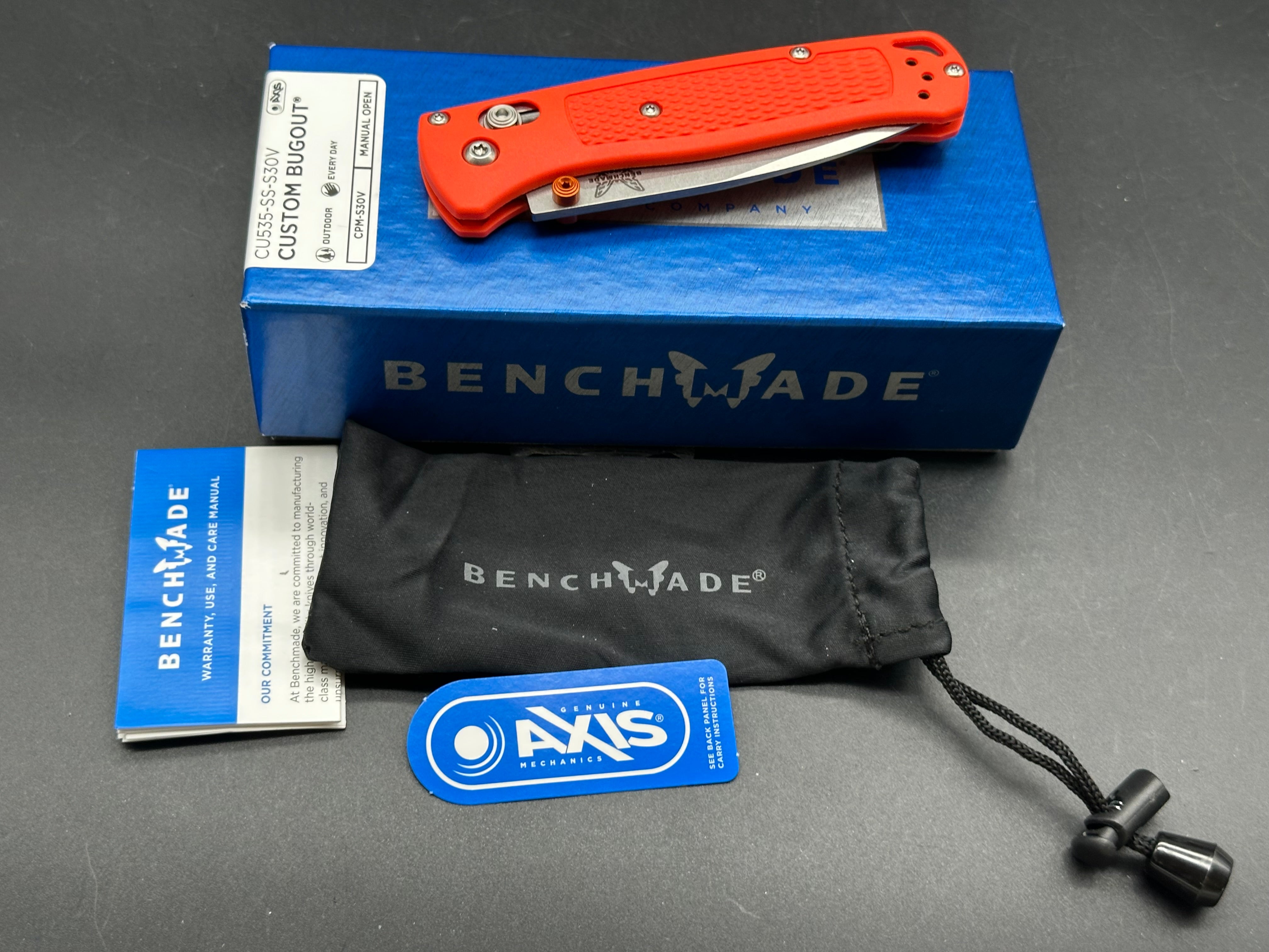 Benchmade Bugout - Custom (NEW), 3.24" S30V Stonewash Blade with Orange Grivory Handle