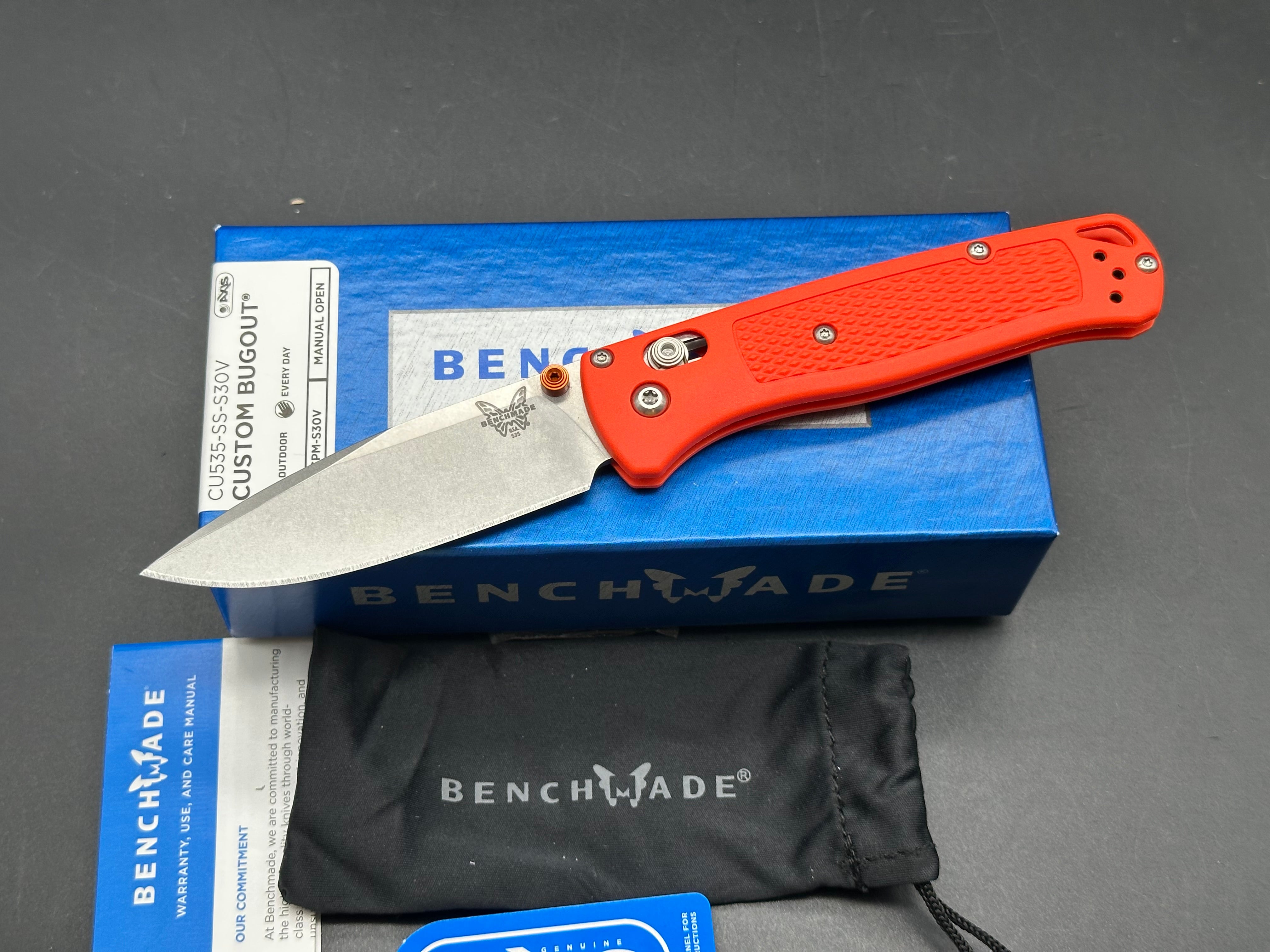 Benchmade Bugout - Custom (NEW), 3.24" S30V Stonewash Blade with Orange Grivory Handle