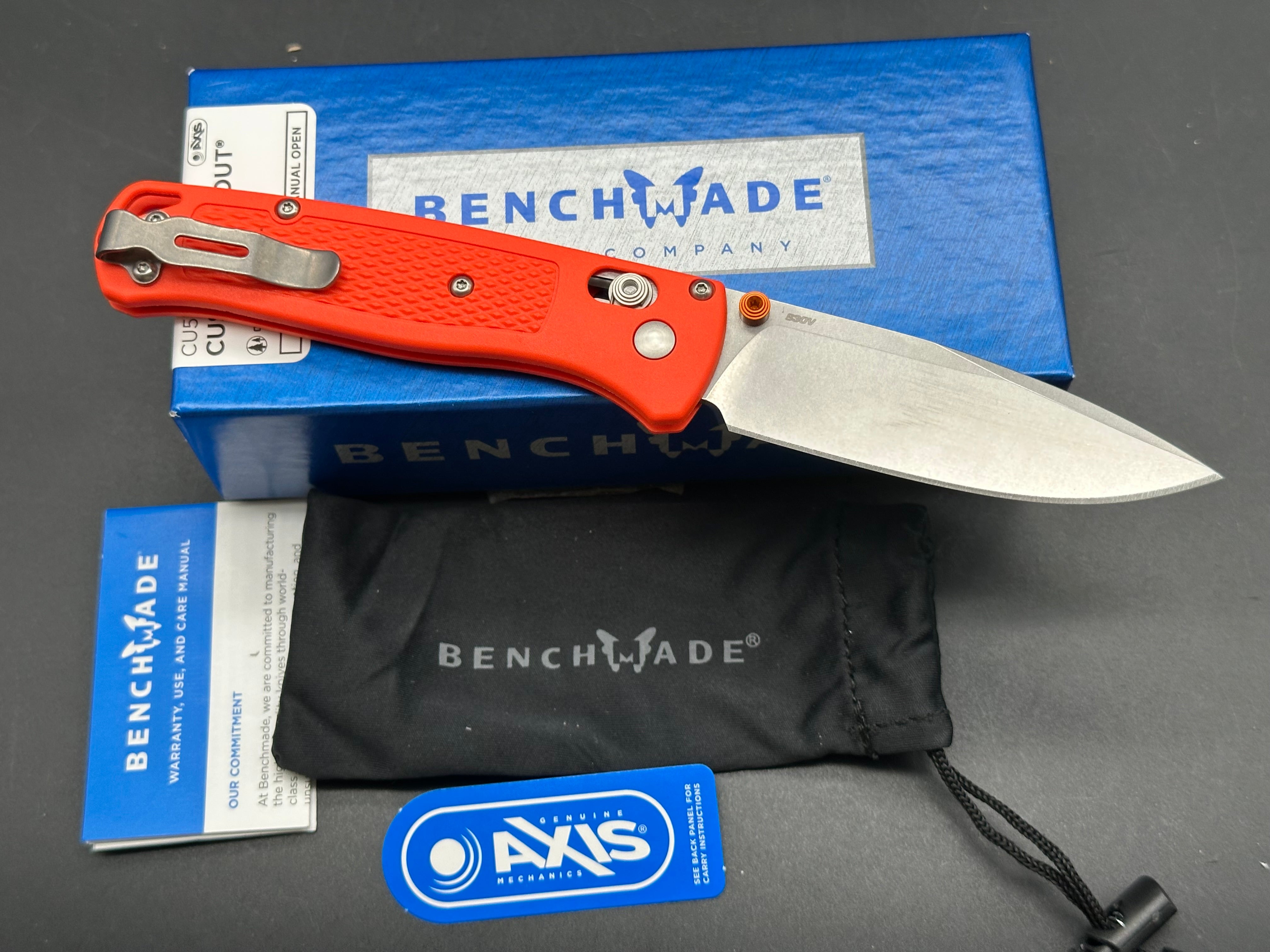 Benchmade Bugout - Custom (NEW), 3.24" S30V Stonewash Blade with Orange Grivory Handle