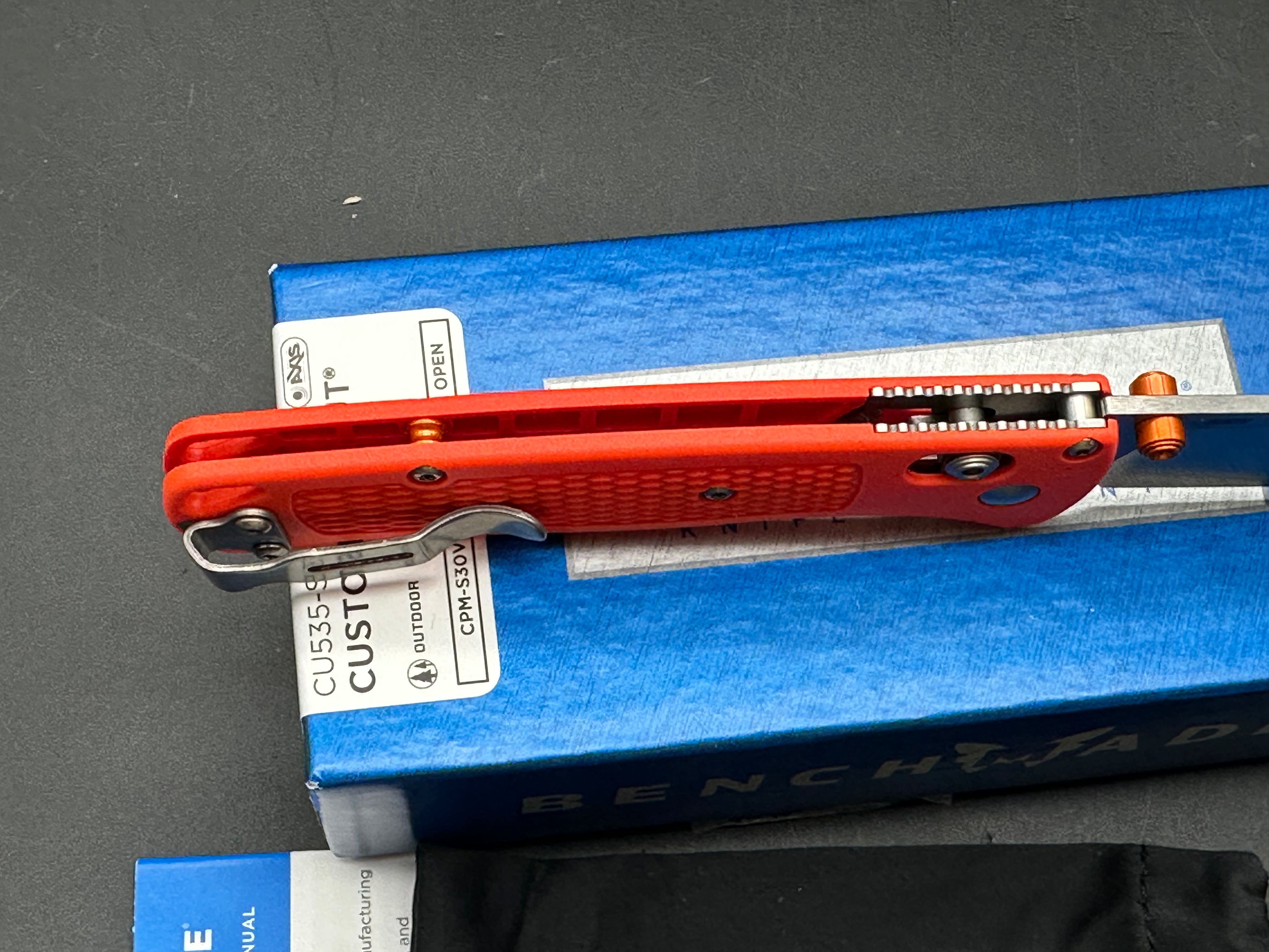 Benchmade Bugout - Custom (NEW), 3.24" S30V Stonewash Blade with Orange Grivory Handle