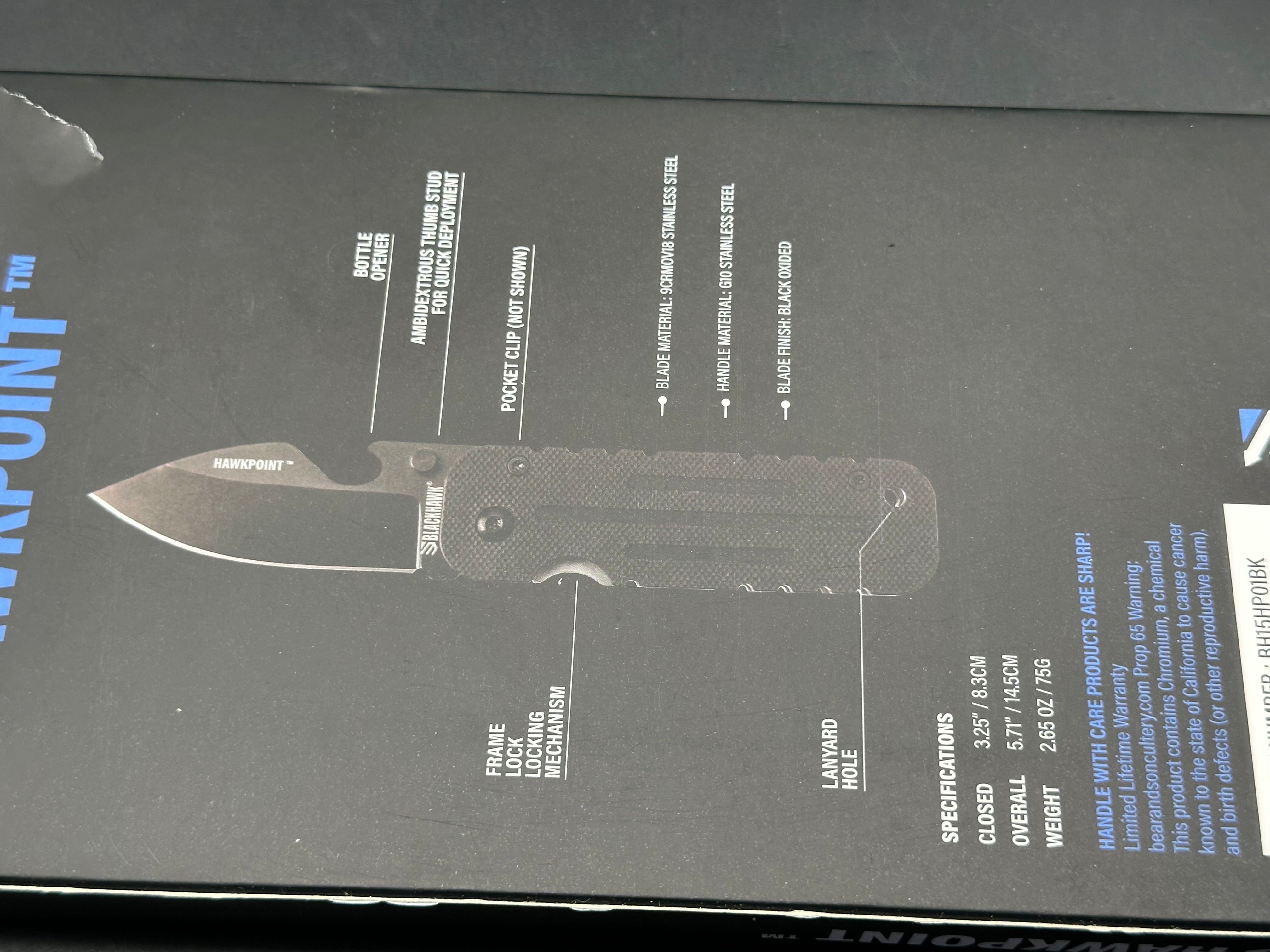 Blackhawk Hawkpoint Compact Frame Lock Knife Black G-10 (2.5" Black)