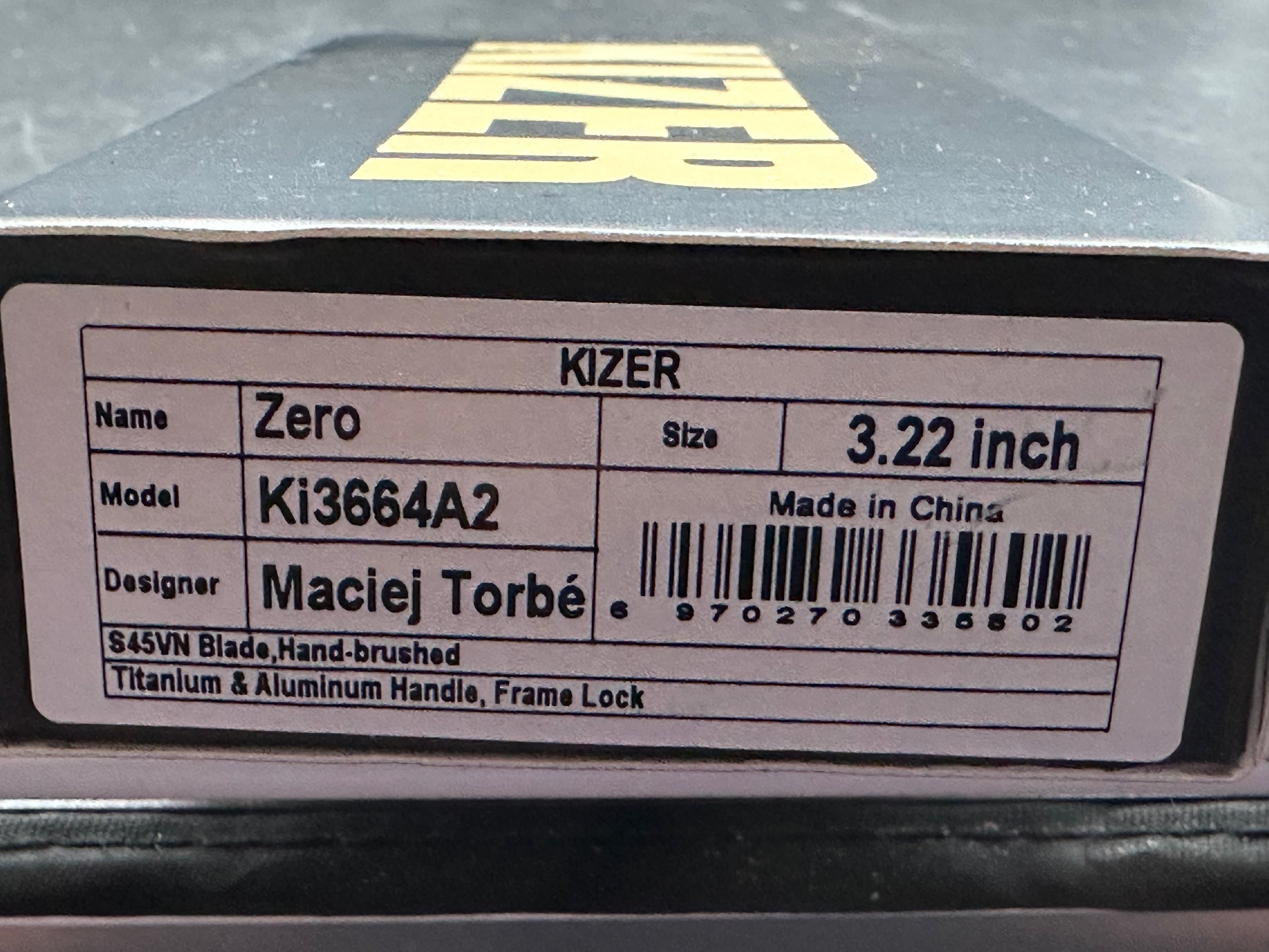 KIZER ZERO BLACK/GRAY TITANIUM/ALUMINUM HANDLE S45VN REVERSE TANTO PLAIN EDGE