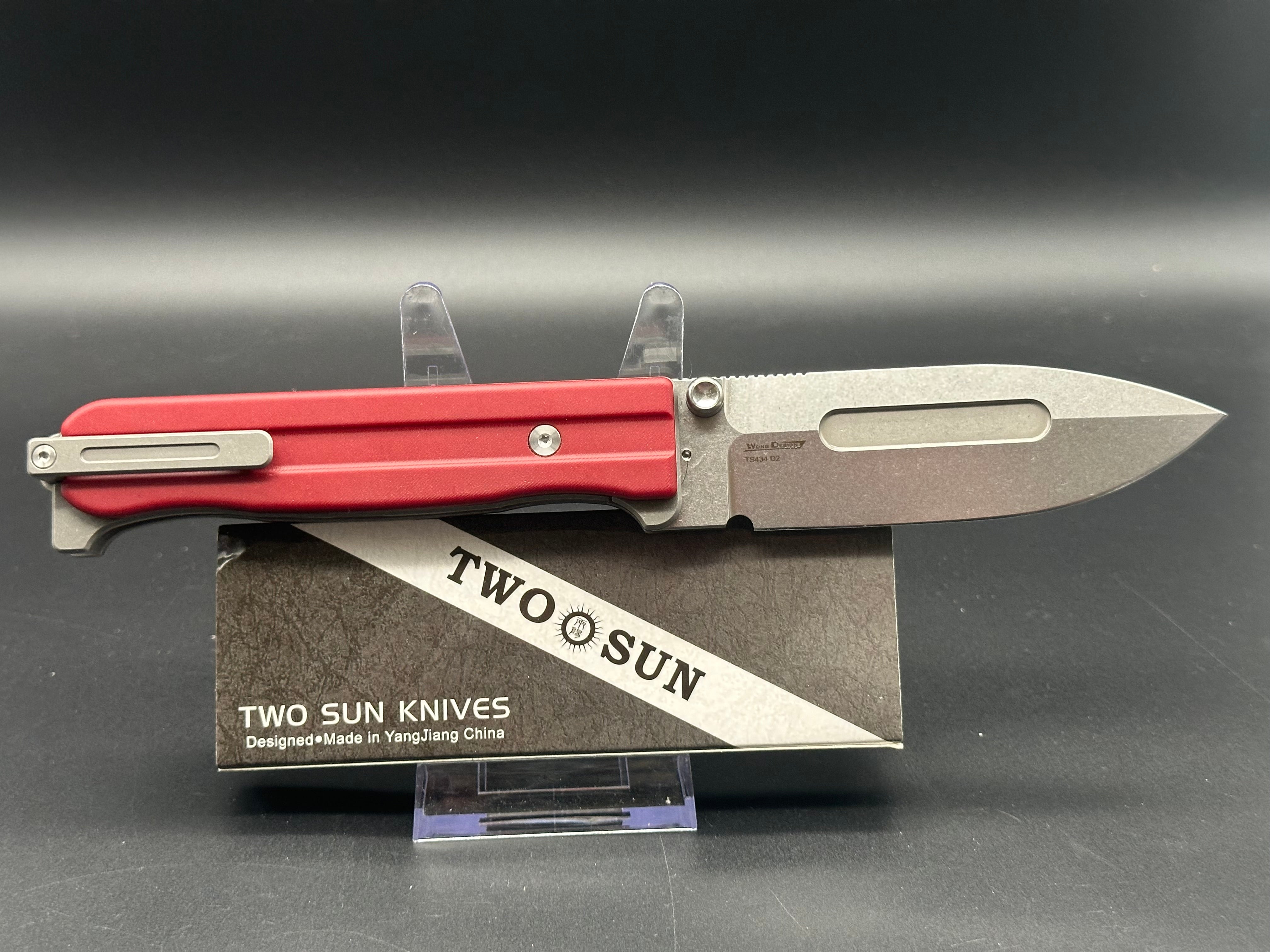 TWOSUN RED TITANIUM/G10 HANDLE D2 PLAIN EDGE TS434-D2