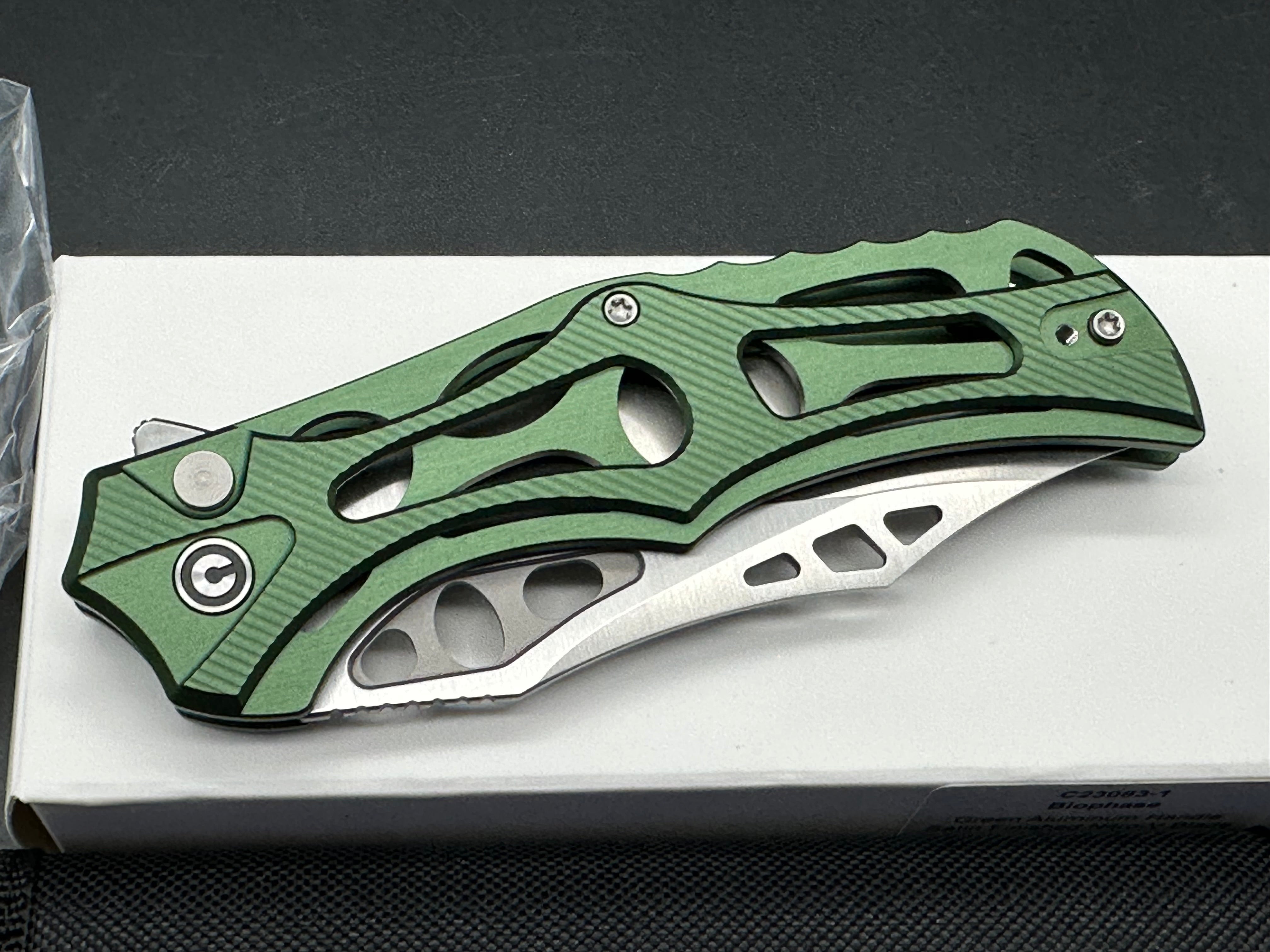 CIVIVI BIOPHASE FOLDING KNIFE GREEN ALUMINUM HANDLE NITRO-V PLAIN EDGE SATIN FINISH