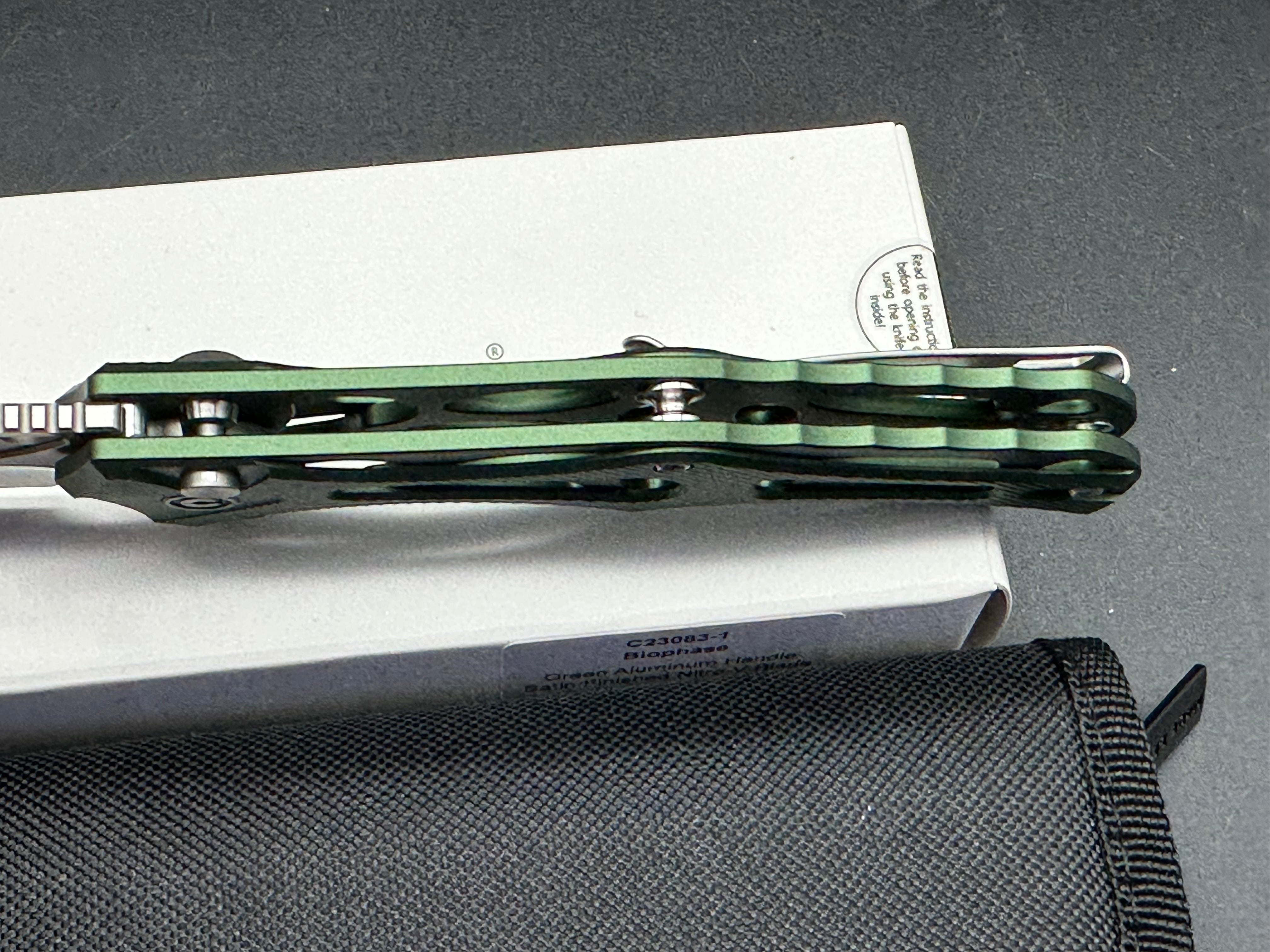 CIVIVI BIOPHASE FOLDING KNIFE GREEN ALUMINUM HANDLE NITRO-V PLAIN EDGE SATIN FINISH