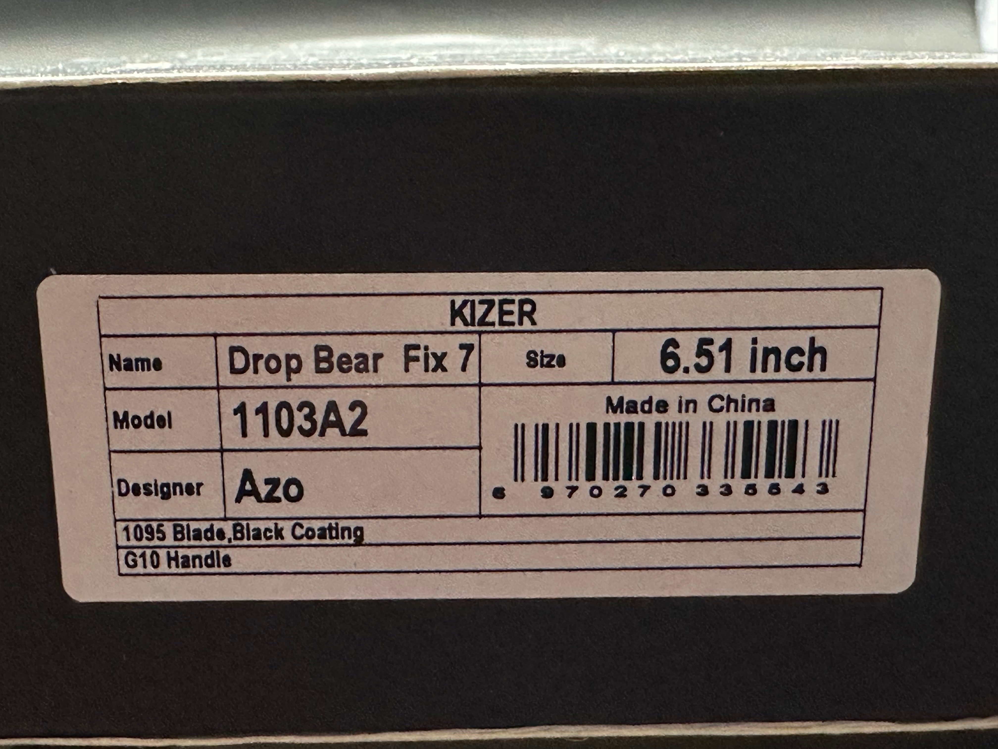 KIZER DROP BEAR FIX 7 BLACK G10 w/ 1095 BLACK BLADE
