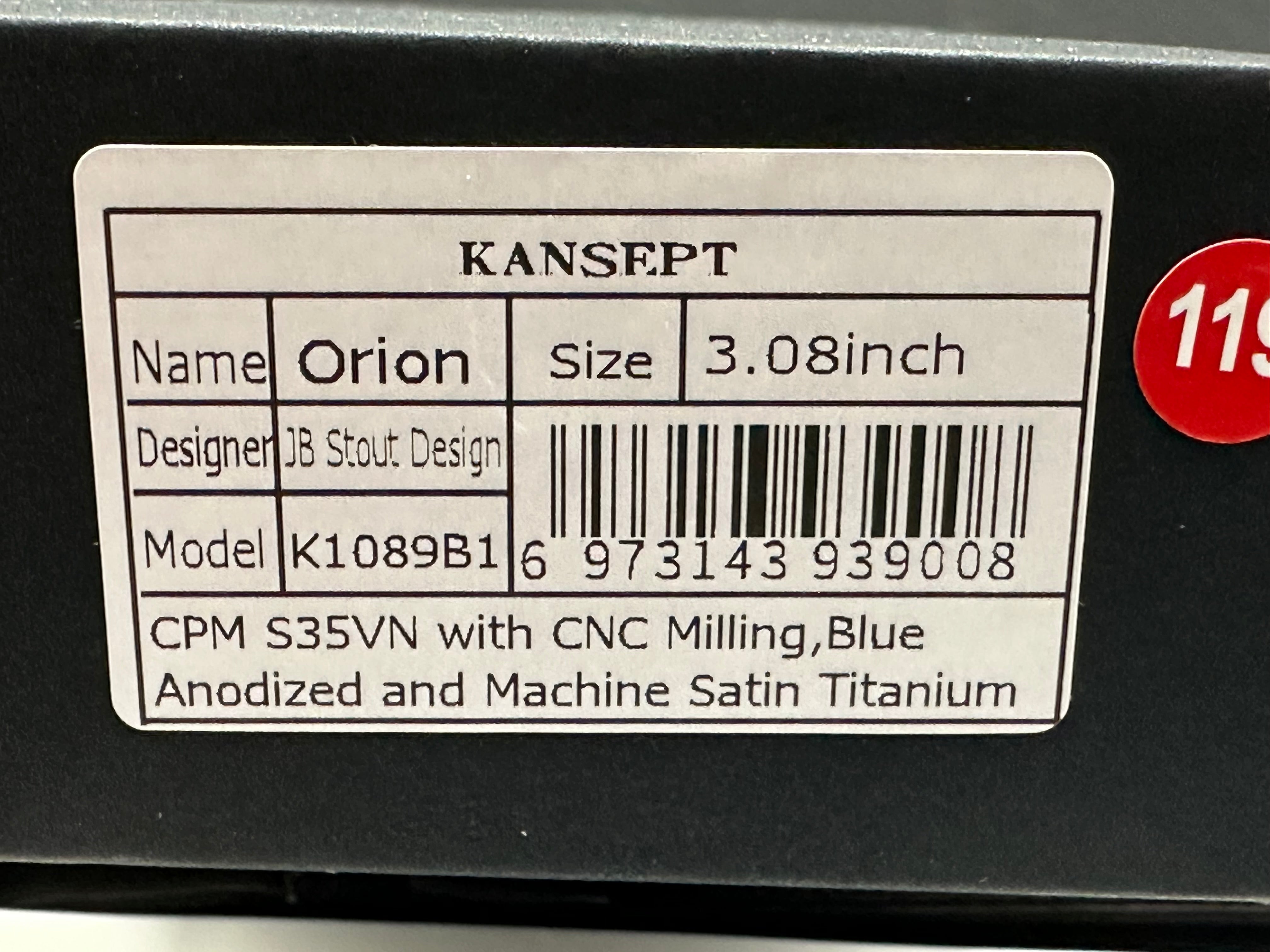 KANSEPT ORION BLUE/SATIN TITANIUM HANDLE S35VN CLIP POINT