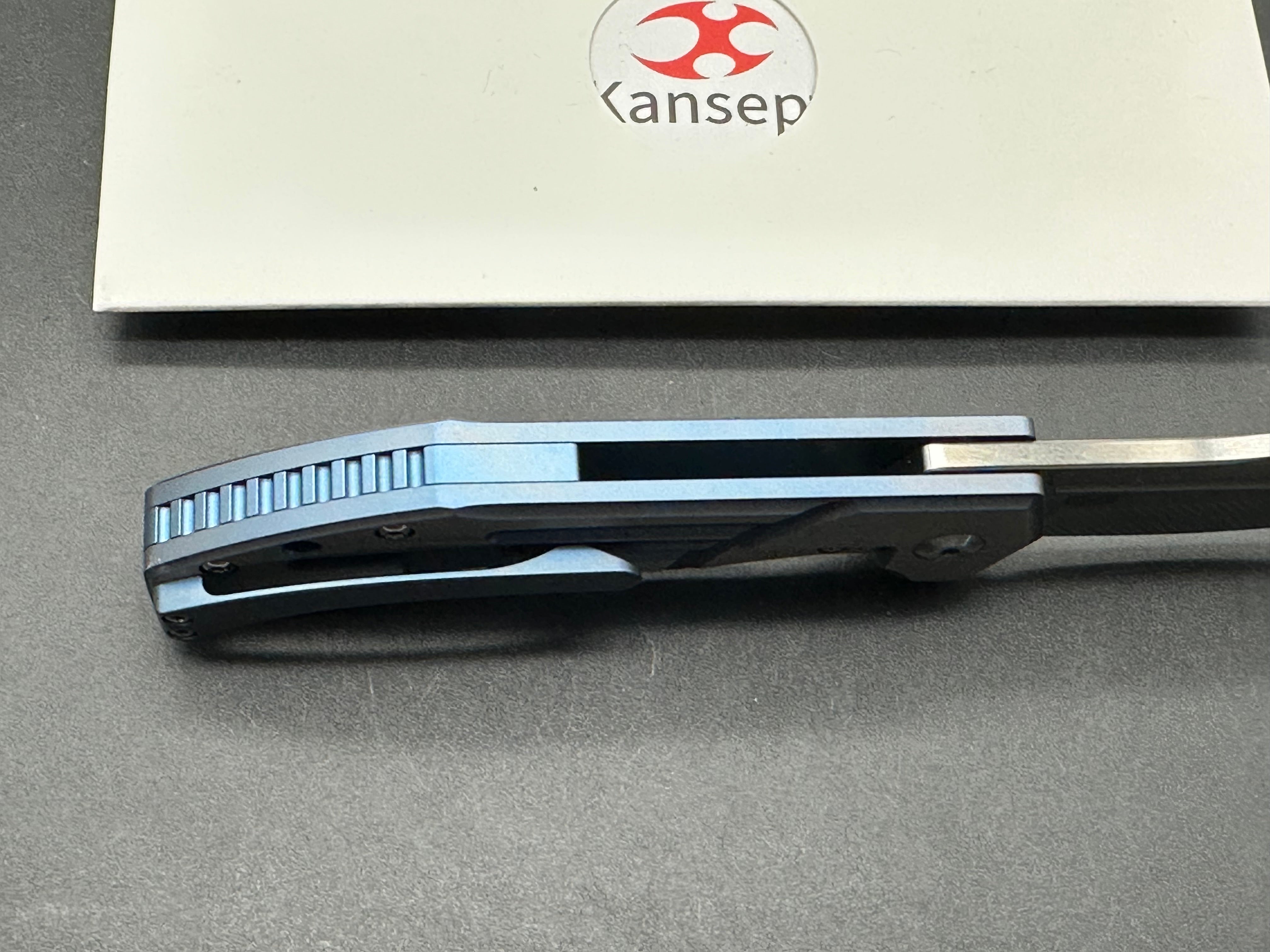KANSEPT ORION BLUE/SATIN TITANIUM HANDLE S35VN CLIP POINT