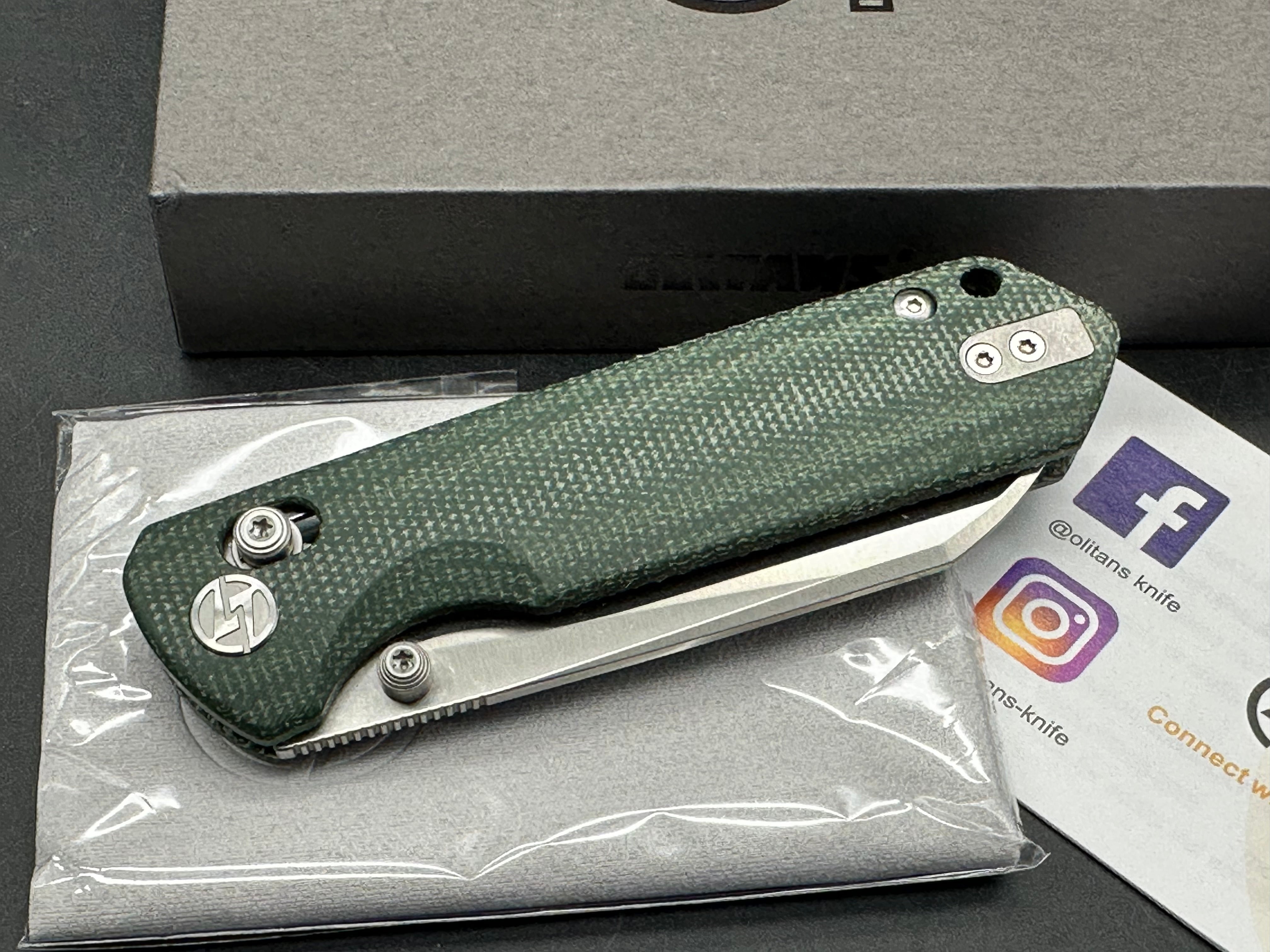Olitans King Penguin Folding Knife Green Micarta 14C28N Crossbar Lock-Thumb Stud