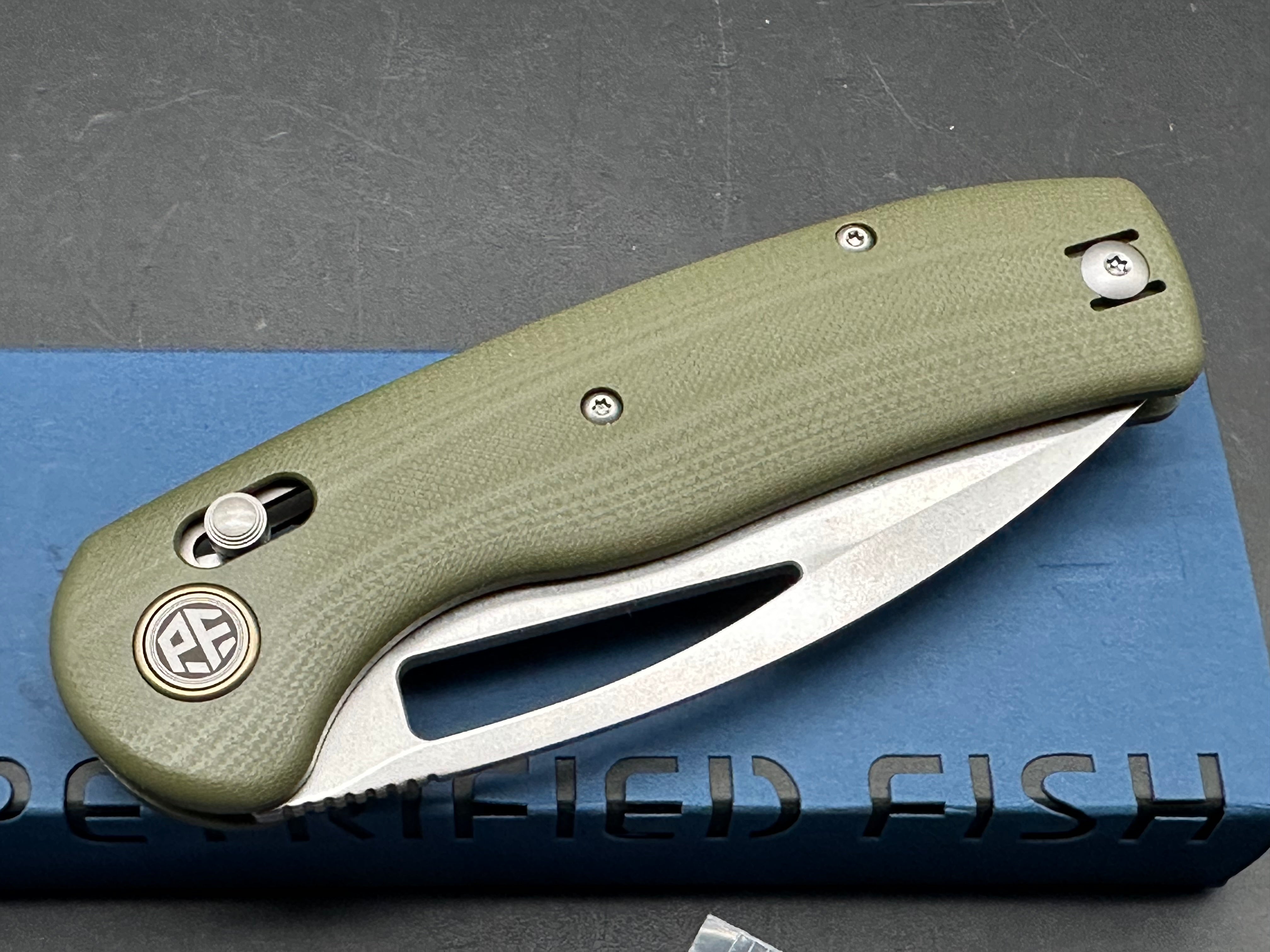 PETRIFIED FISH P13GRW VIPER K110 STEEL BLADE GREEN G10 HANDLE CROSSBAR LOCK