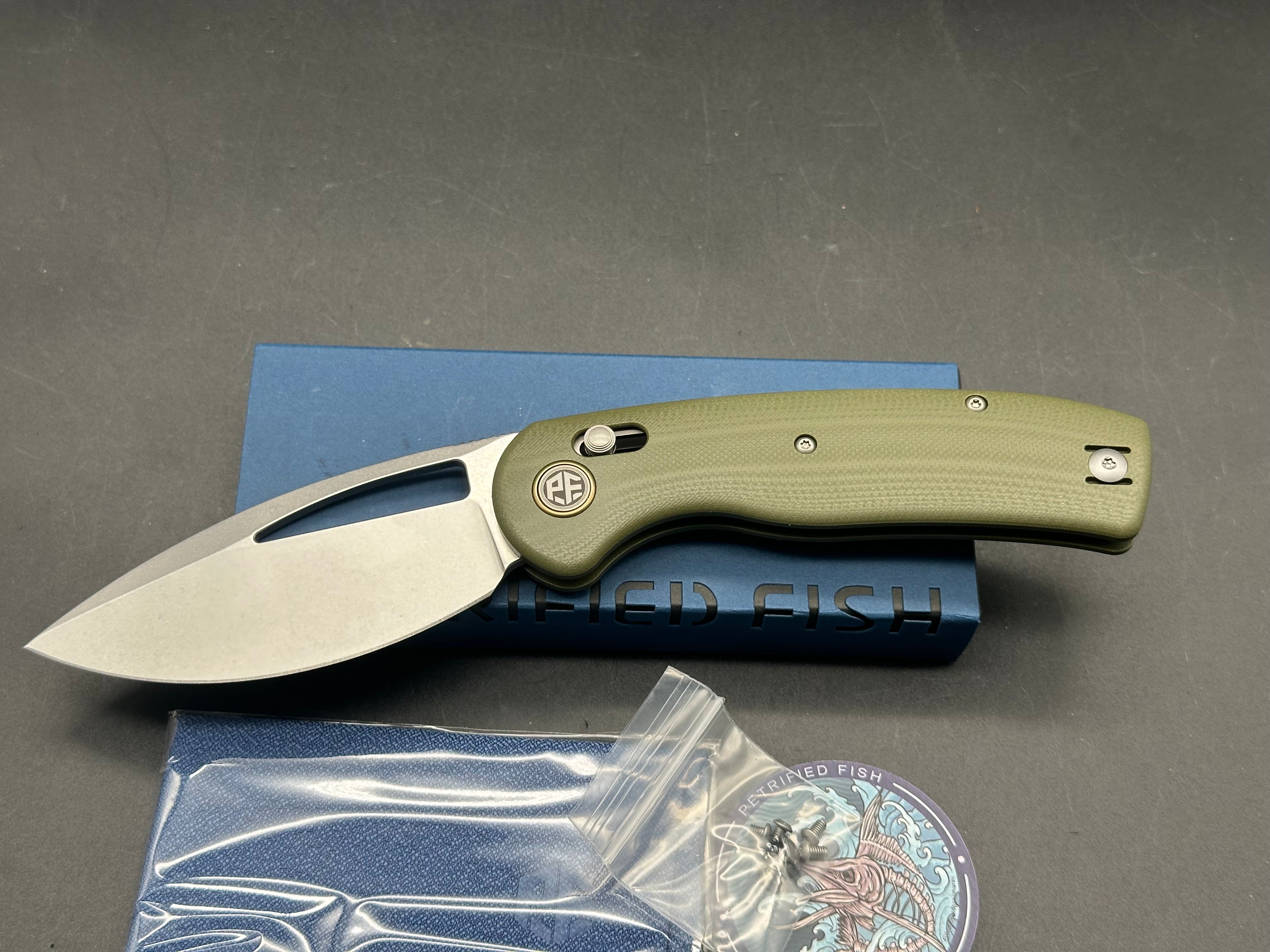 PETRIFIED FISH P13GRW VIPER K110 STEEL BLADE GREEN G10 HANDLE CROSSBAR LOCK