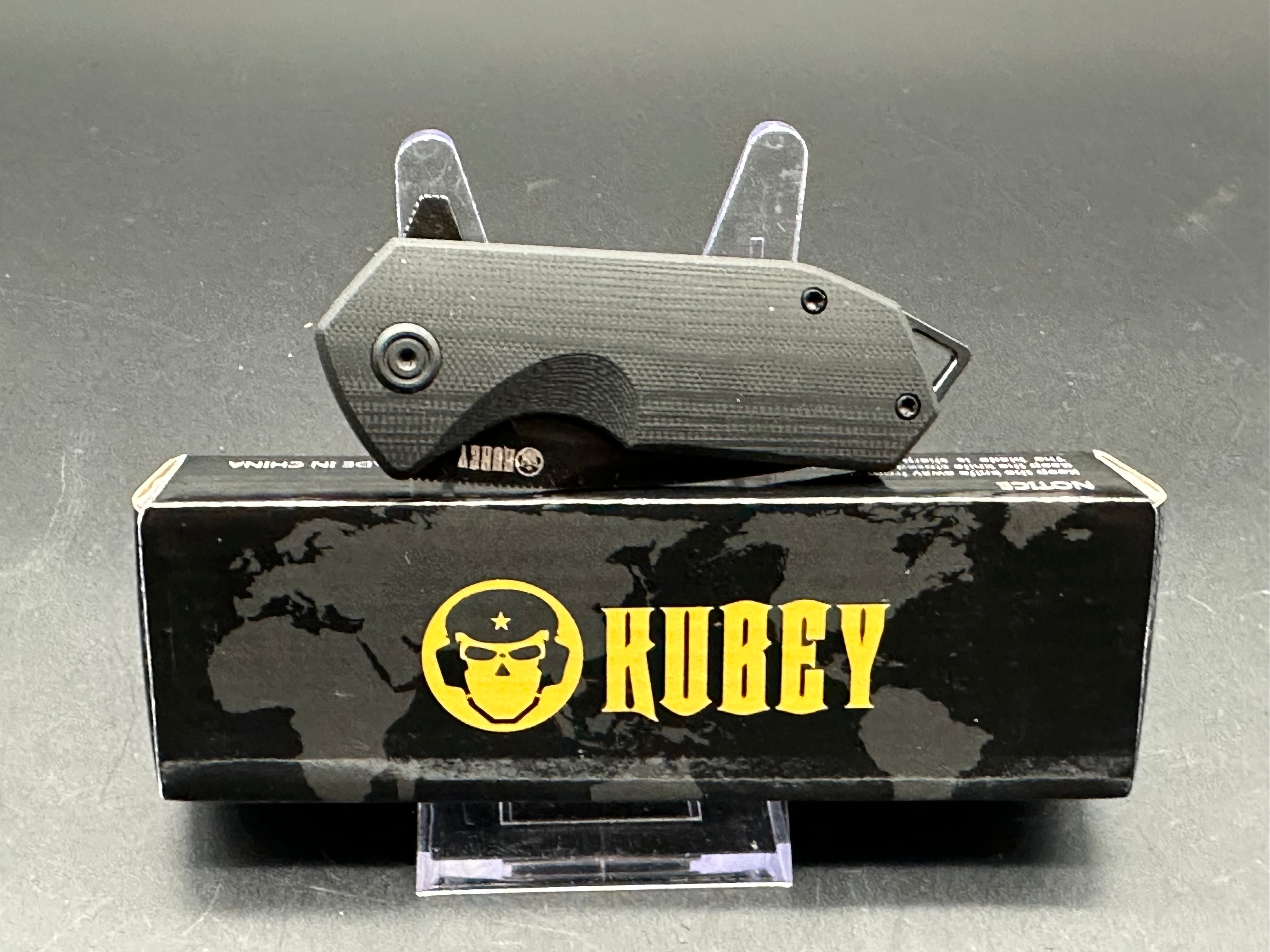 KUBEY CAMPE FLIPPER FOLDING KNIFE BLACK G10 HANDLE D2 PLAIN EDGE