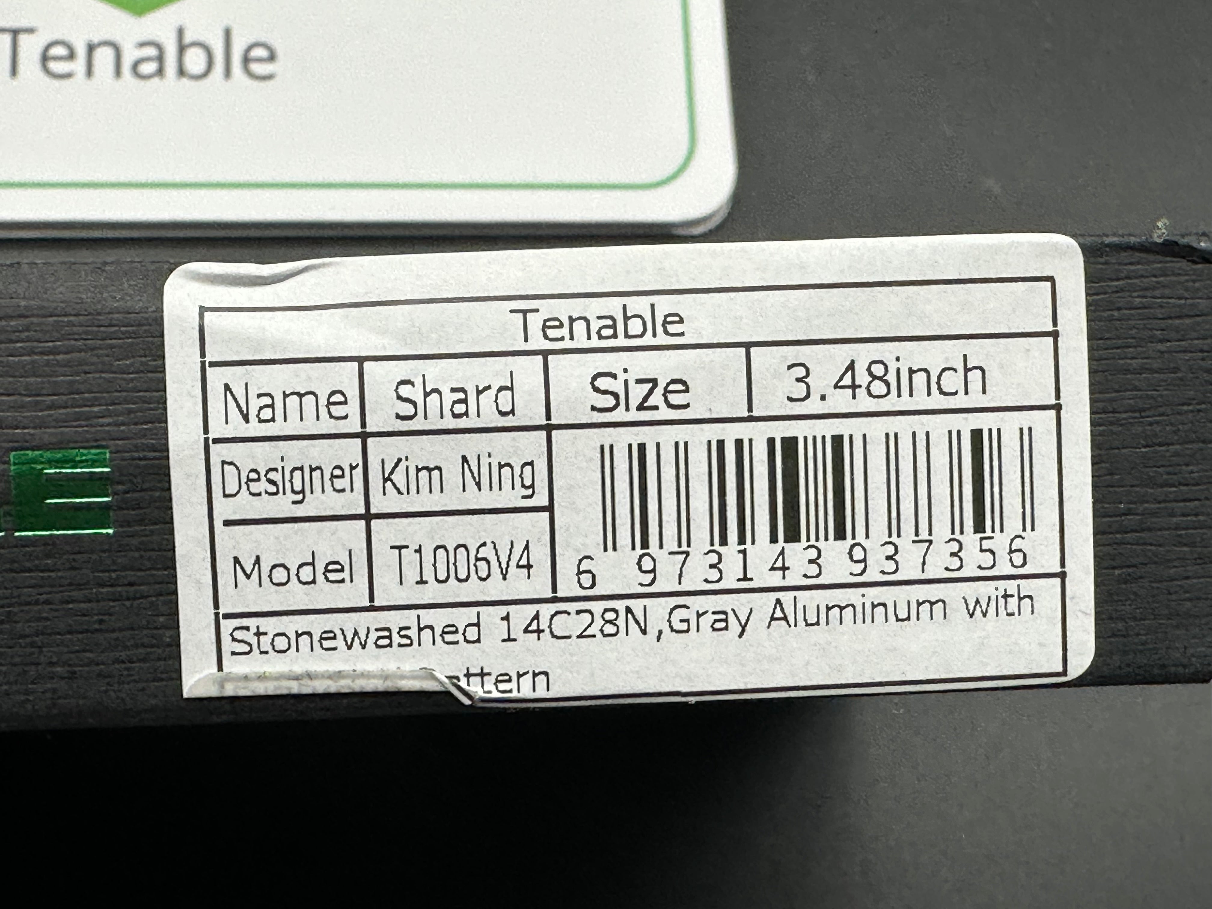 TENABLE SHARD ALUMINUM HANDLE 14C28N PLAIN STONEWASH BLADE