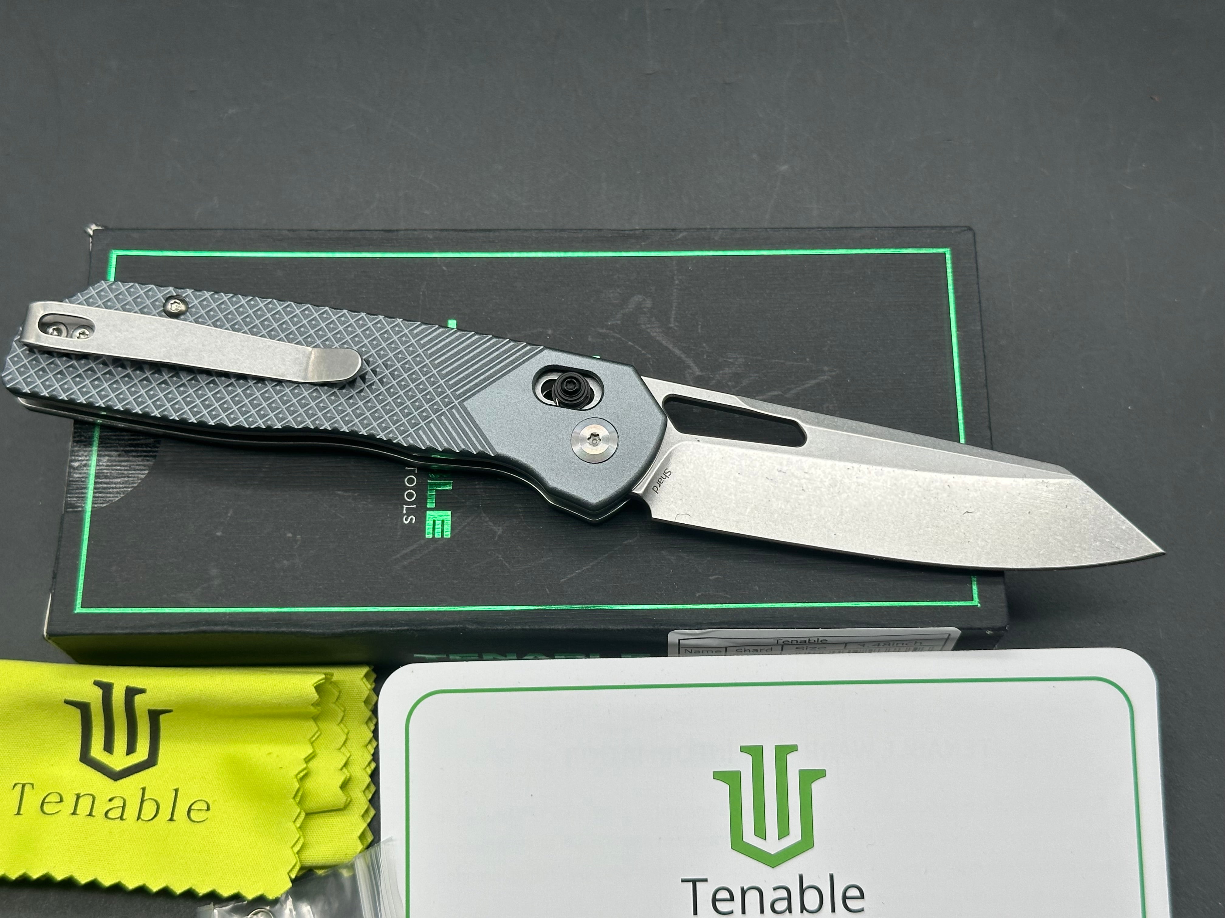 TENABLE SHARD ALUMINUM HANDLE 14C28N PLAIN STONEWASH BLADE