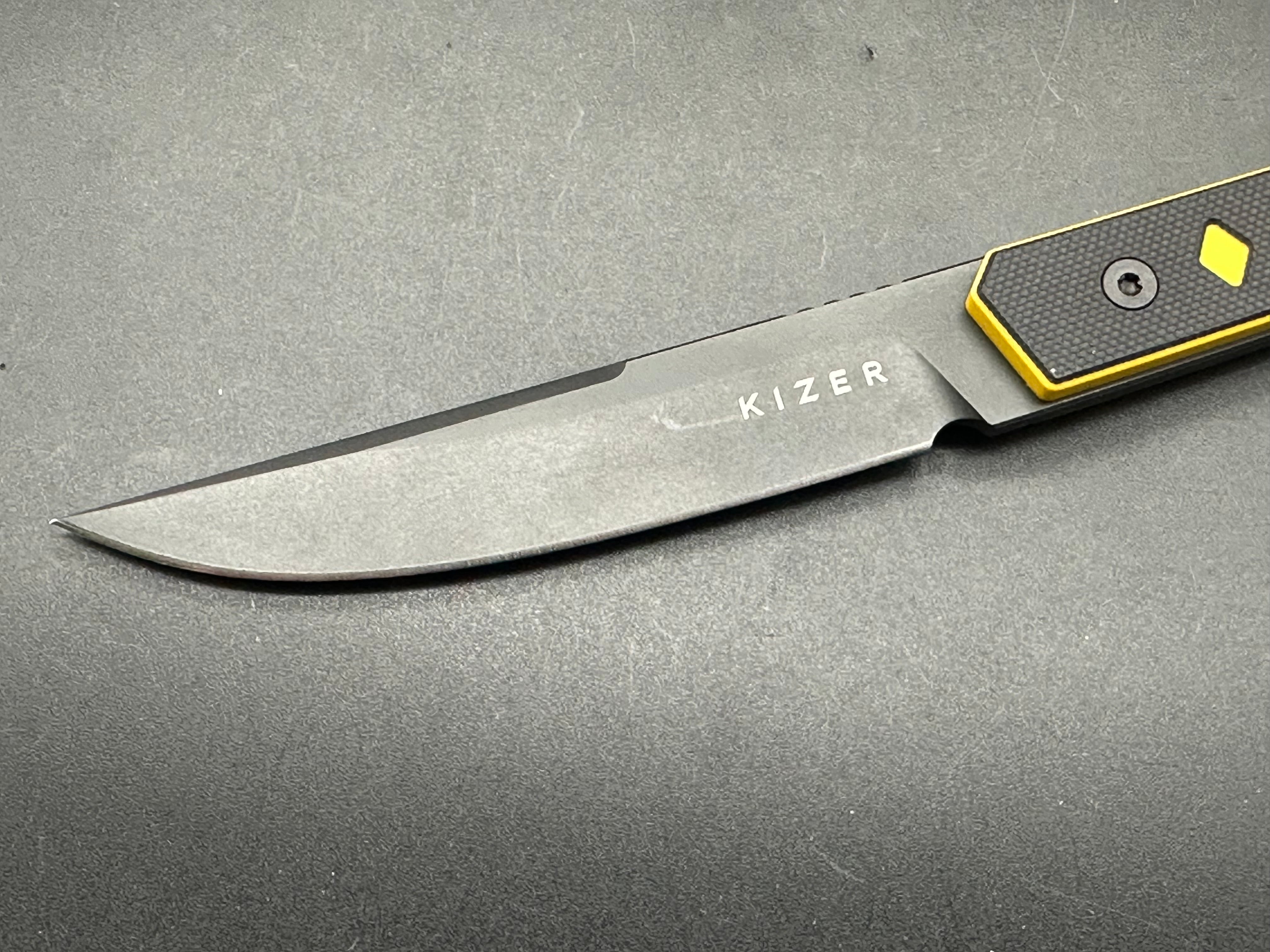 KIZER KWAIKEN FOLDING KNIFE BLACK/YELLOW G10 HANDLE NITRO-V PLAIN BLACK BLADE