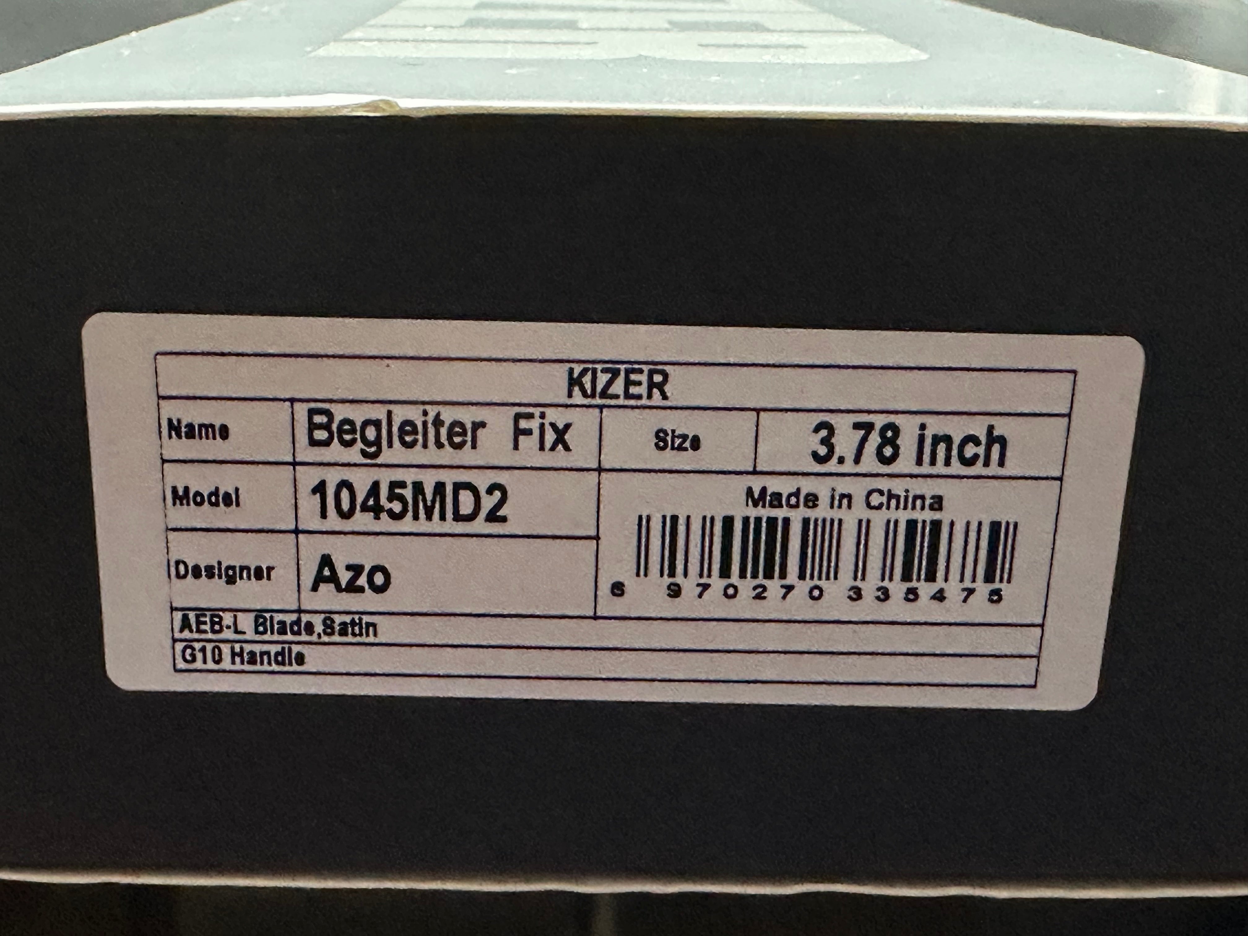 KIZER BEGLEITER FIX AEB-L BLADE BLACK G10 HANDLE