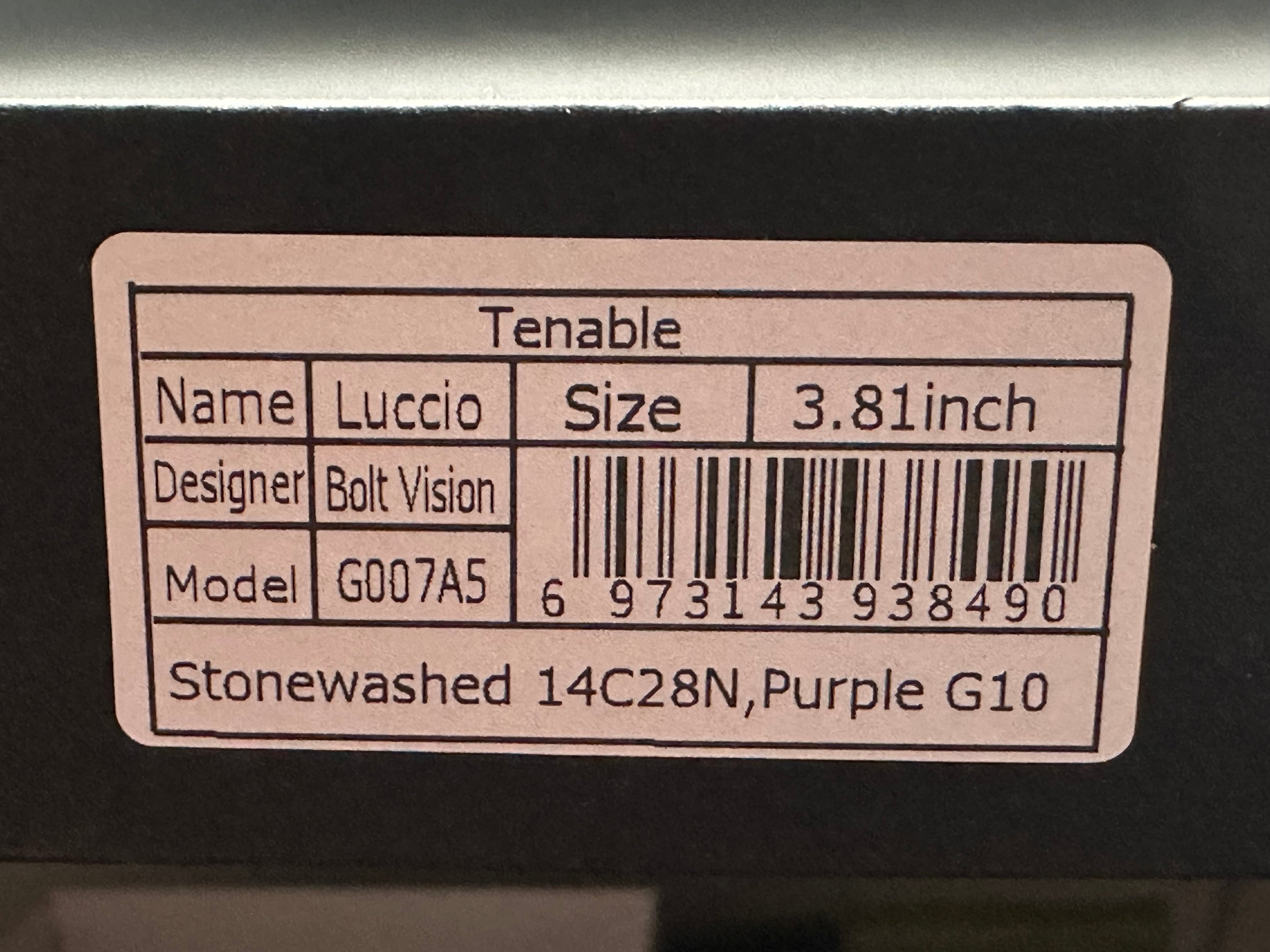 TENABLE LUCCIO FIXED BLADE KNIFE PURPLE G10 HANDLE 14C28N PLAIN STONEWASH BLADE