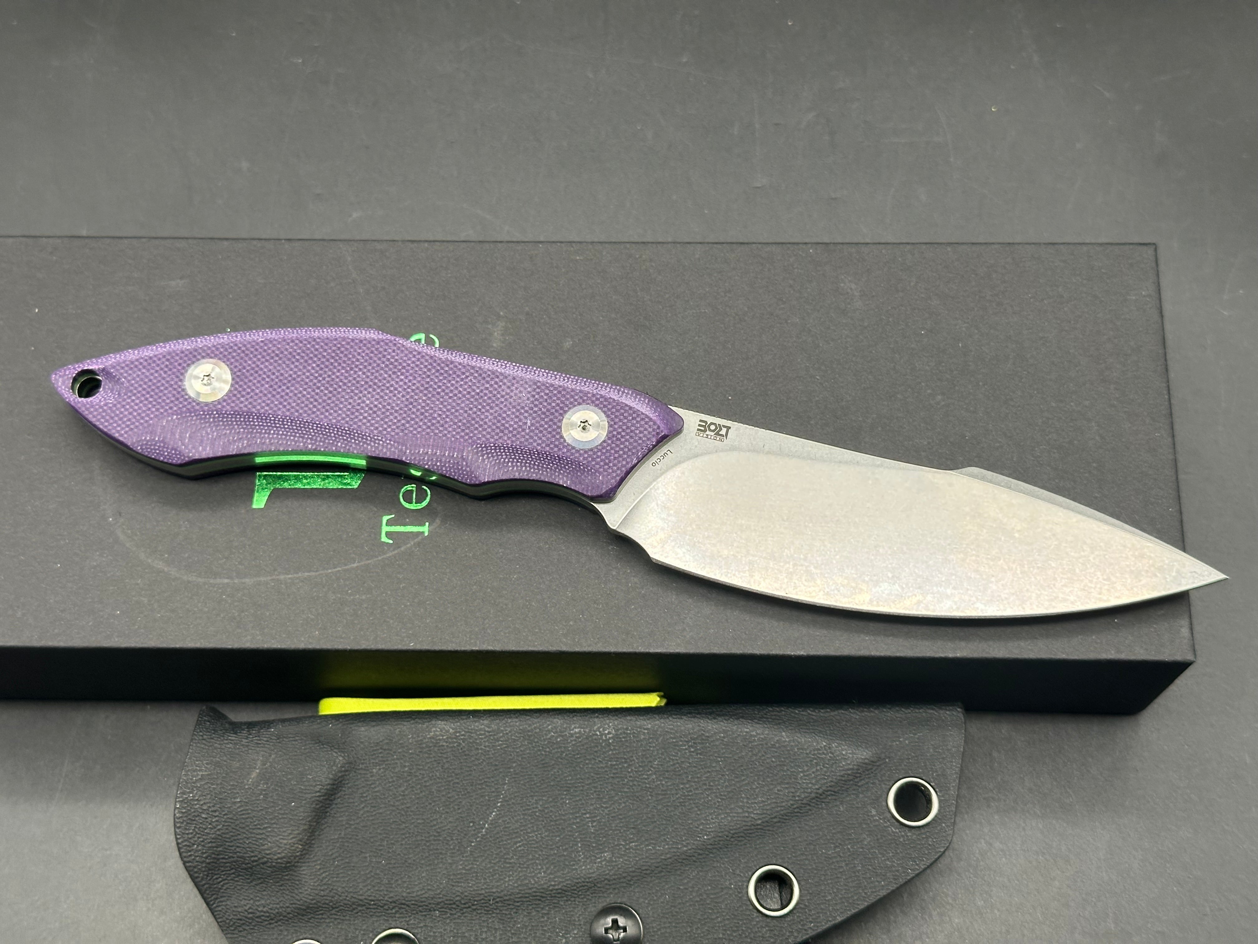 TENABLE LUCCIO FIXED BLADE KNIFE PURPLE G10 HANDLE 14C28N PLAIN STONEWASH BLADE