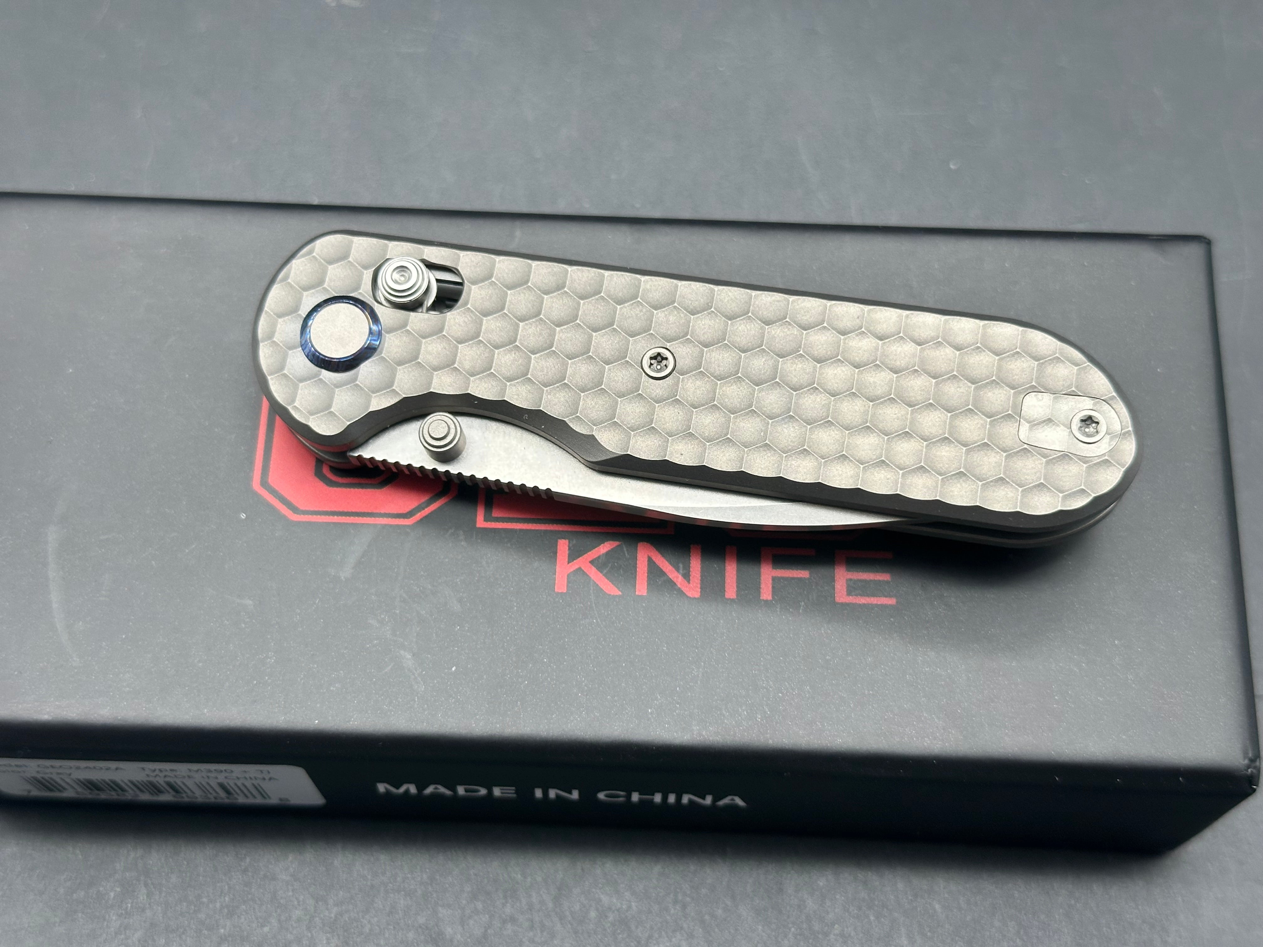 Geo knife Ethereal Cutter Axis lock Folding Knife Gray 6AL4V Titanium Handle 3.03" M390 Blade