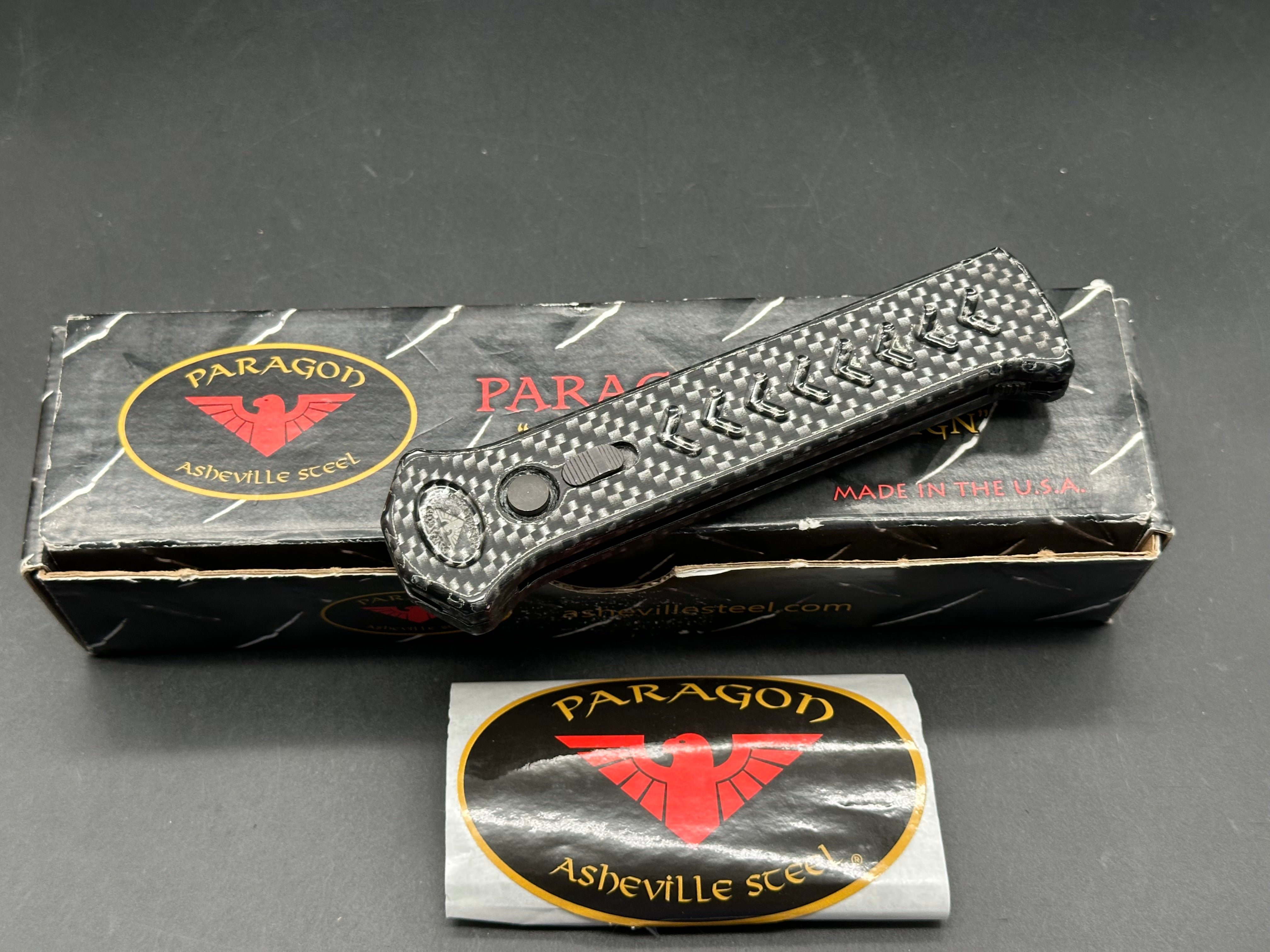 Paragon Para X Automatic OTF Knife Black Aluminum Black and Silver Carbon Fiber