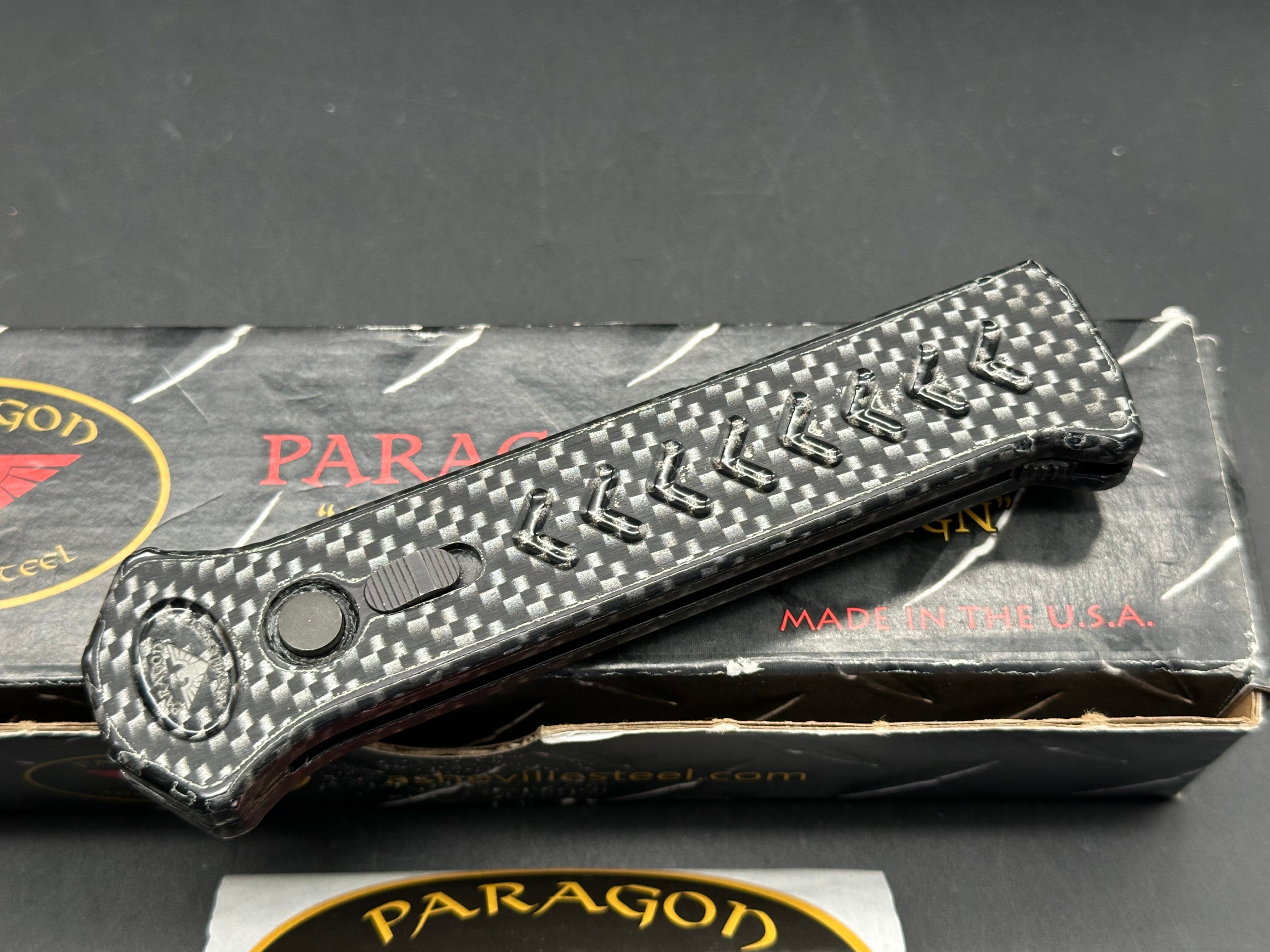 Paragon Para X Automatic OTF Knife Black Aluminum Black and Silver Carbon Fiber