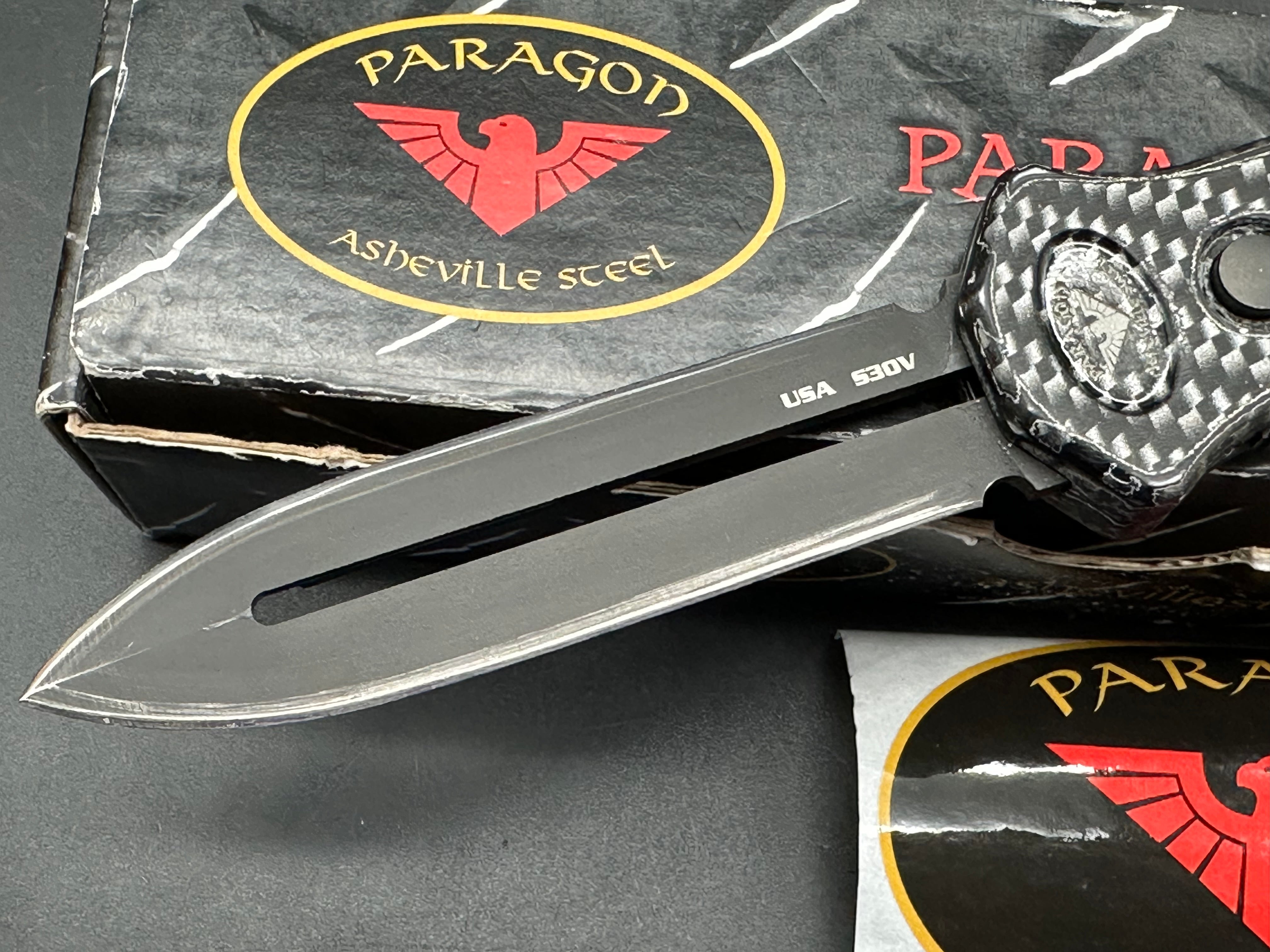 Paragon Para X Automatic OTF Knife Black Aluminum Black and Silver Carbon Fiber