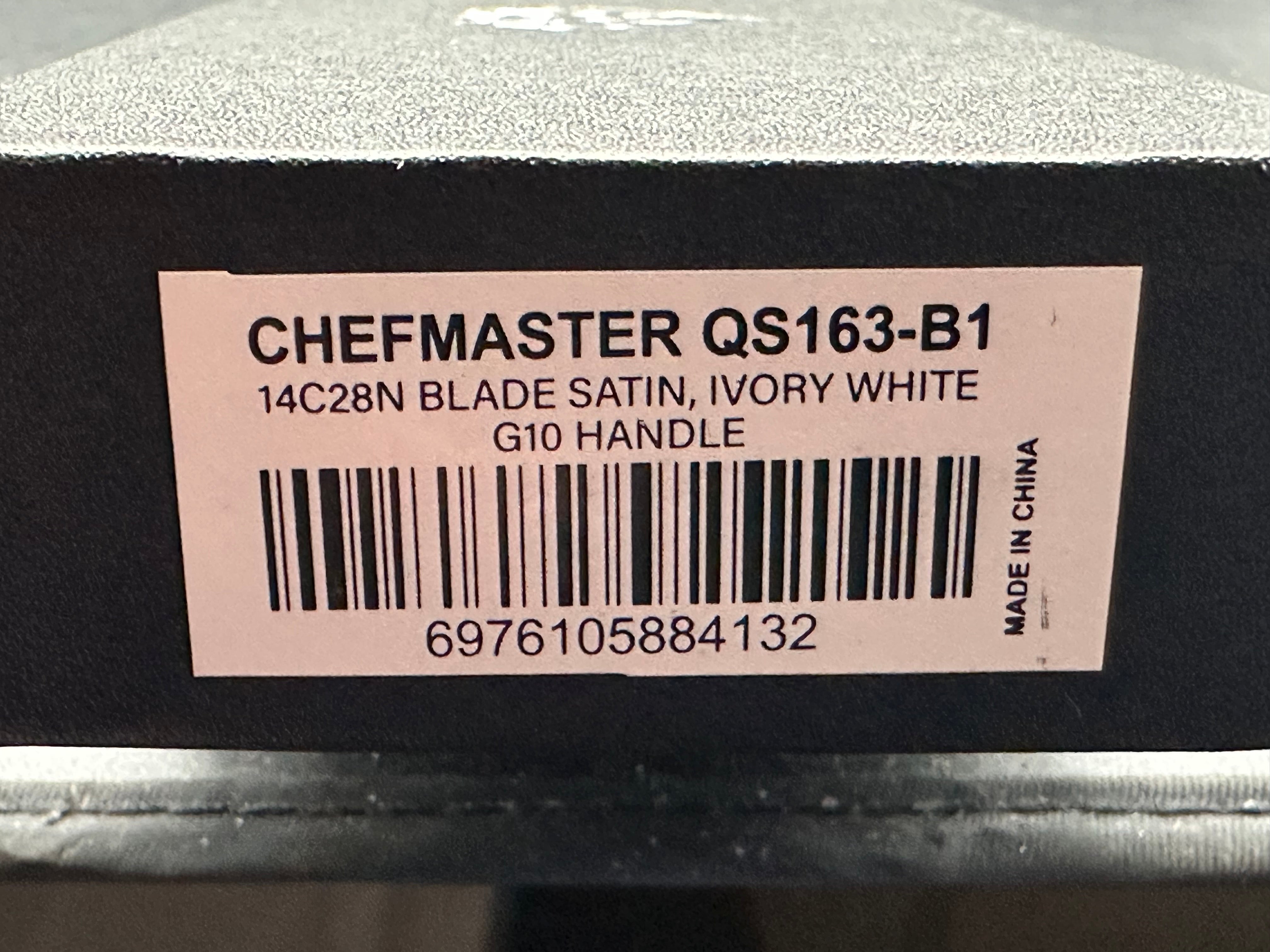 QSP CHEFMASTER OFF WHIITE G10 HANDLE 14C28N WHARNCLIFFE PLAIN EDGE SATIN FINISH