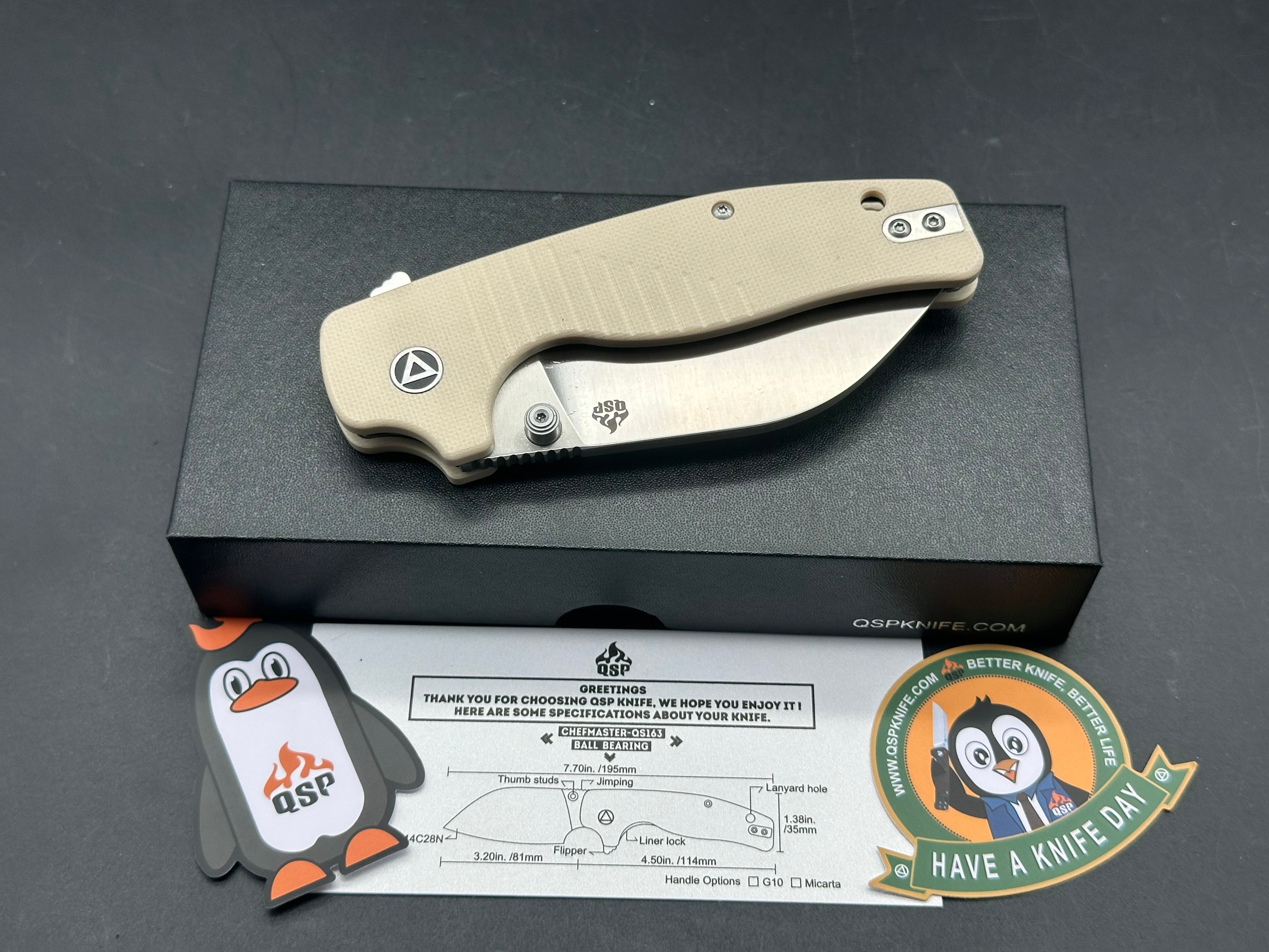 QSP CHEFMASTER OFF WHIITE G10 HANDLE 14C28N WHARNCLIFFE PLAIN EDGE SATIN FINISH