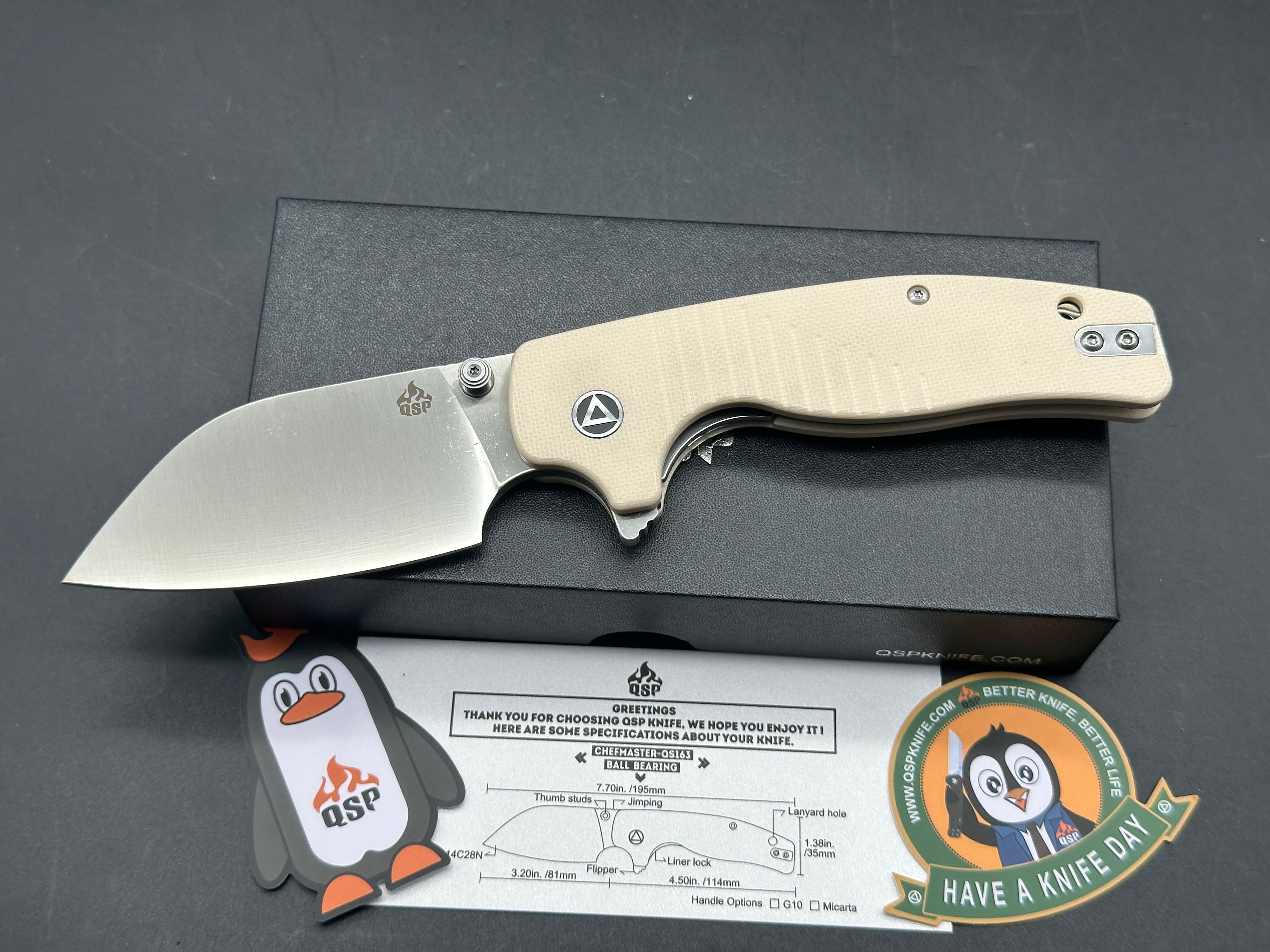 QSP CHEFMASTER OFF WHIITE G10 HANDLE 14C28N WHARNCLIFFE PLAIN EDGE SATIN FINISH