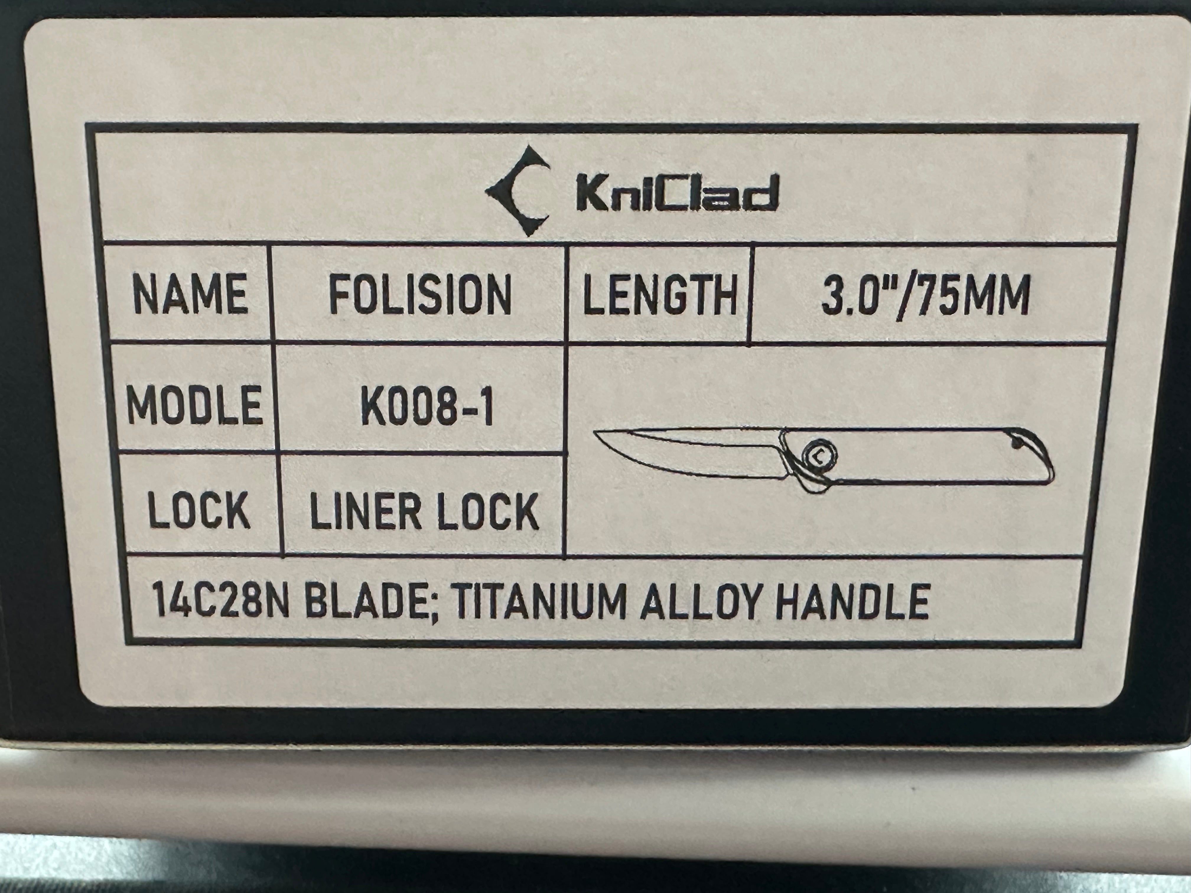 KniClad Folision titanium handle with 14C28N blade