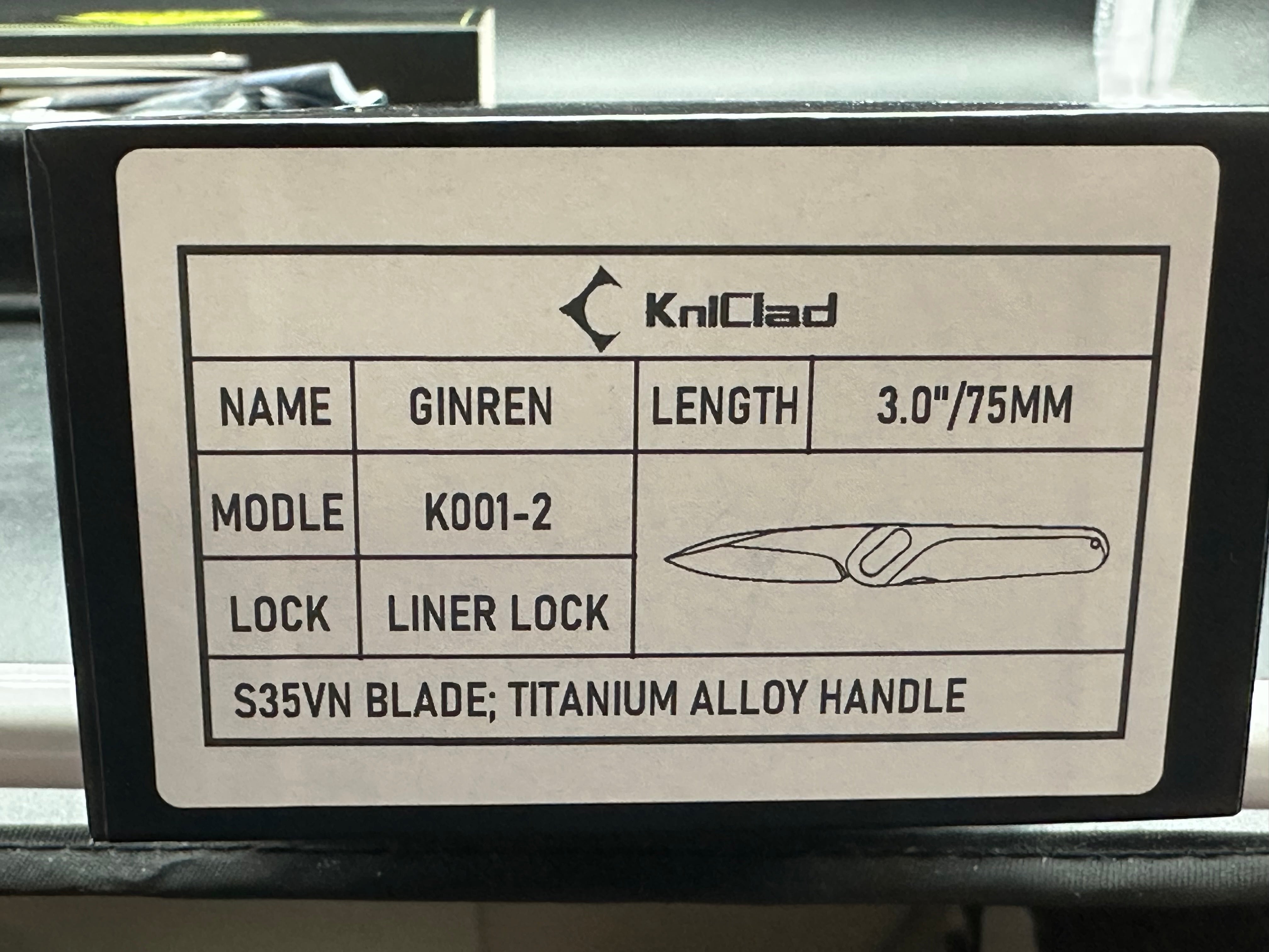 KniClad Ginren 02 titanium handle with S35VN blade