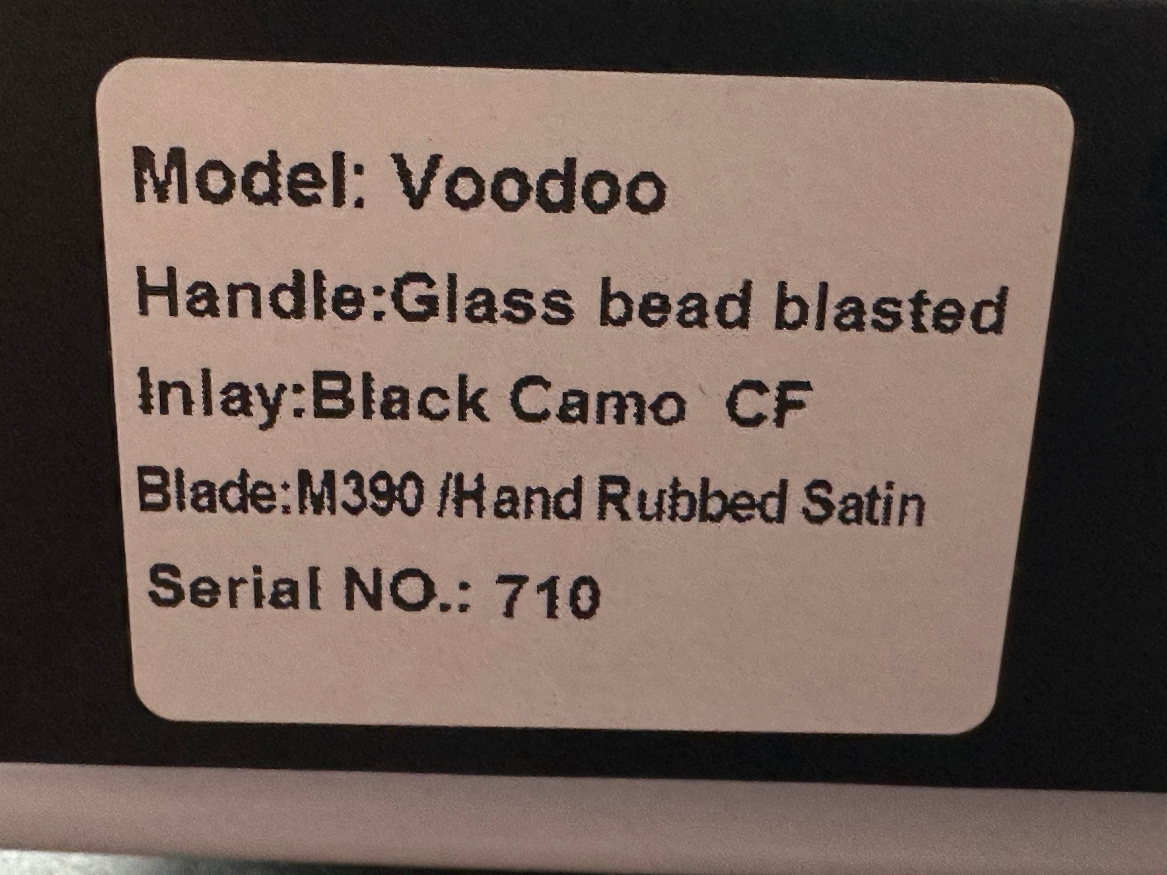 Null Knives - Voodoo/Black Camo Fat Carbon Handle + Grey Ti Bolster Ring/Modified Wharncliffe/Satin Bohler M390